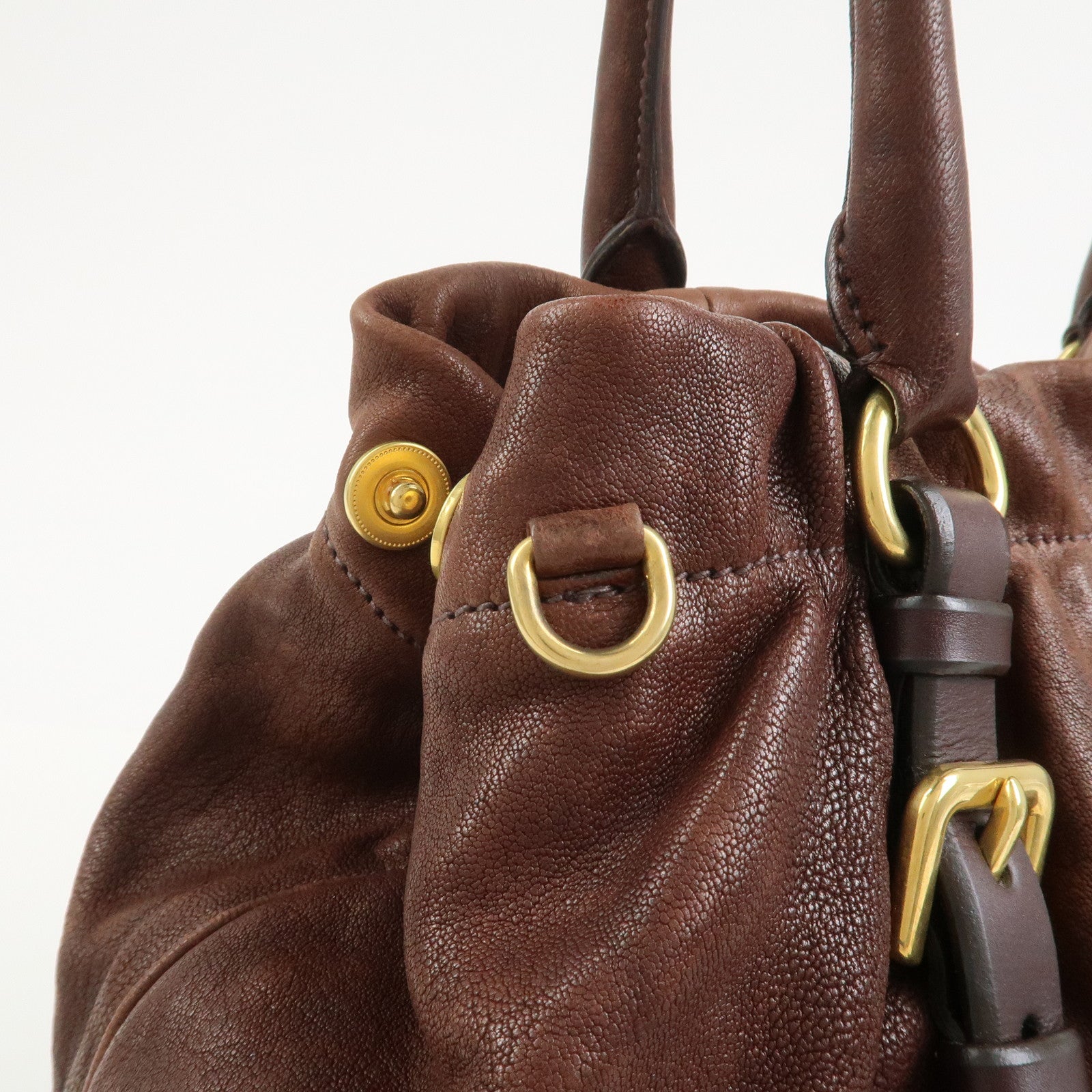 PRADA Logo Leather 2Way Bag Hand Bag Shoulder Bag Brown BN1773