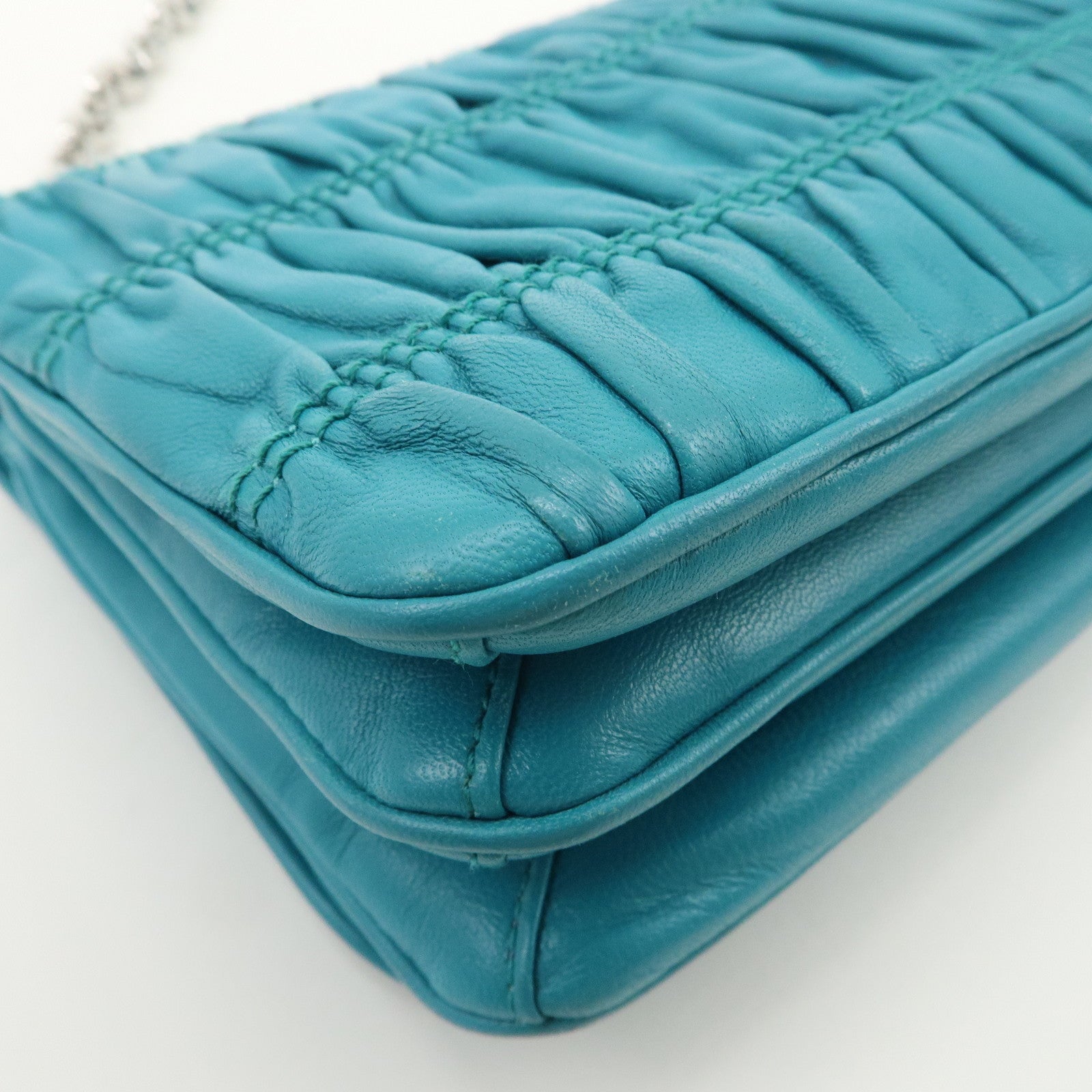 PRADA Nappa Gaufre Leather Chain Shoulder Bag Hand Bag Blue