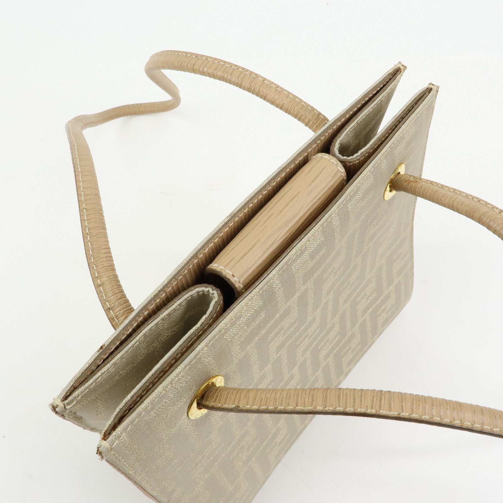 FENDI Zucca Canvas Leather Shoulder Bag Beige