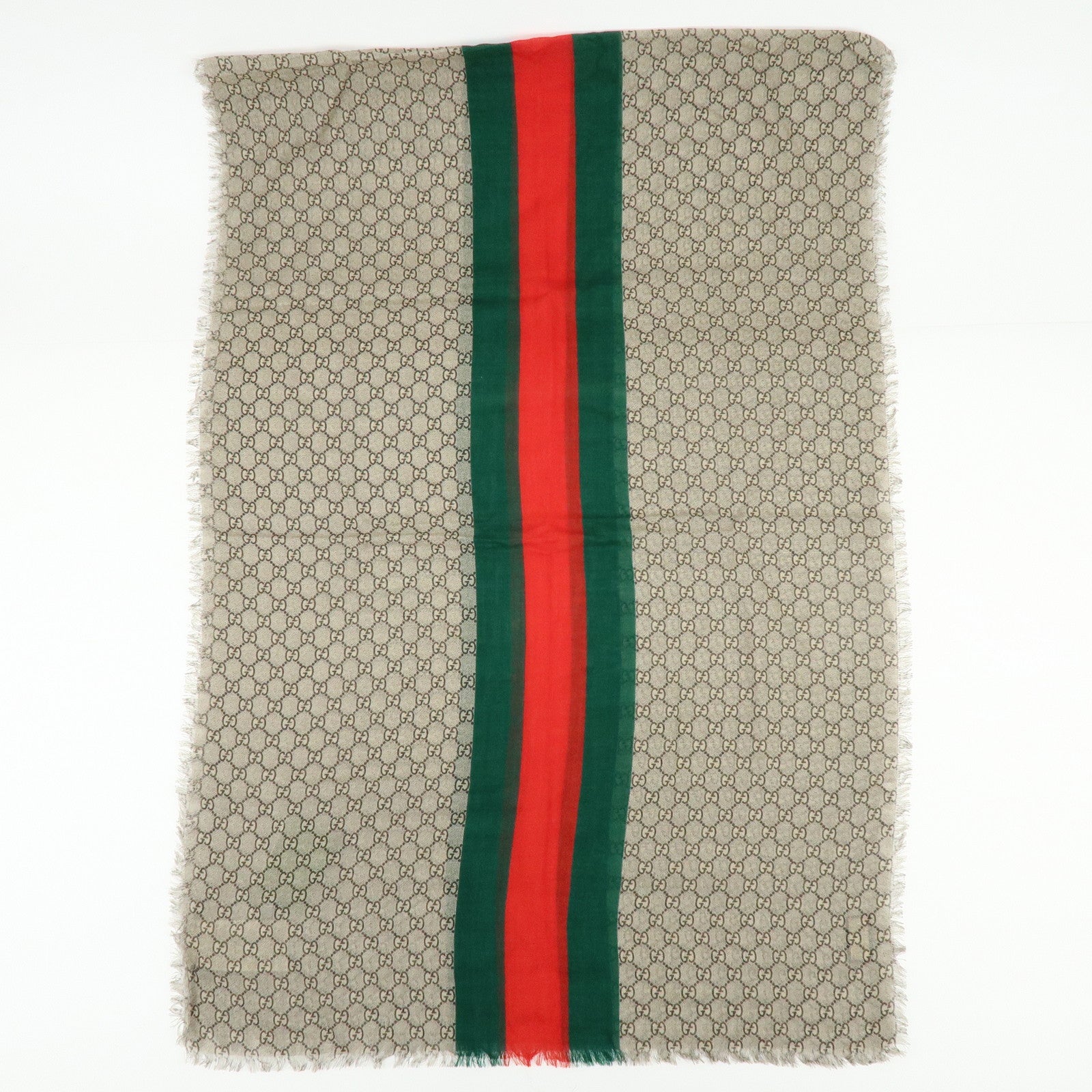 GUCCI Sherry GG Monogram Wool Scarf Shawl Beige 600950