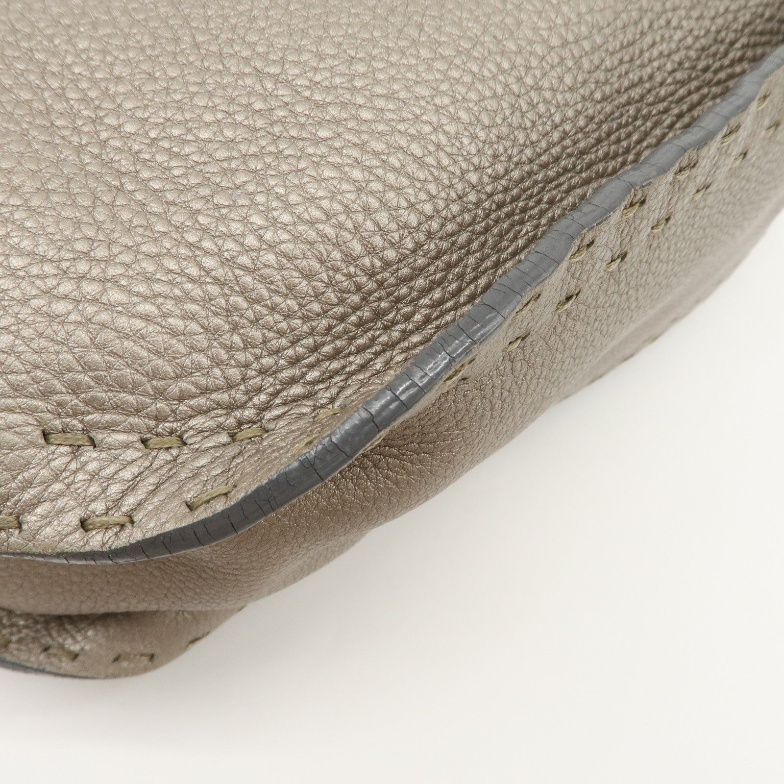 FENDI Selleria Leather Tote Bag Shoulder Bag Hand Bag Gray Used