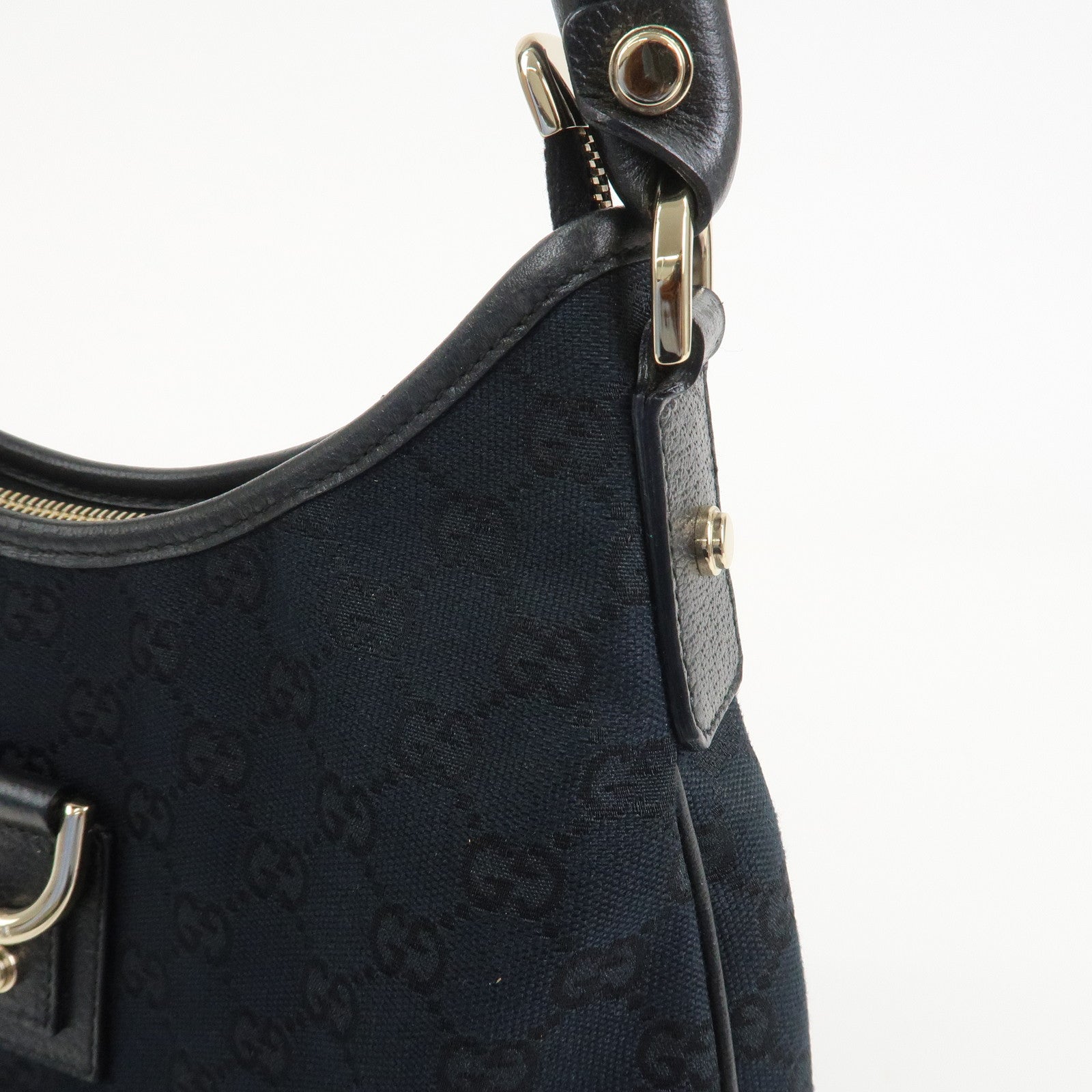 GUCCI Abbey GG Canvas Leather Shoulder Bag Black 130738