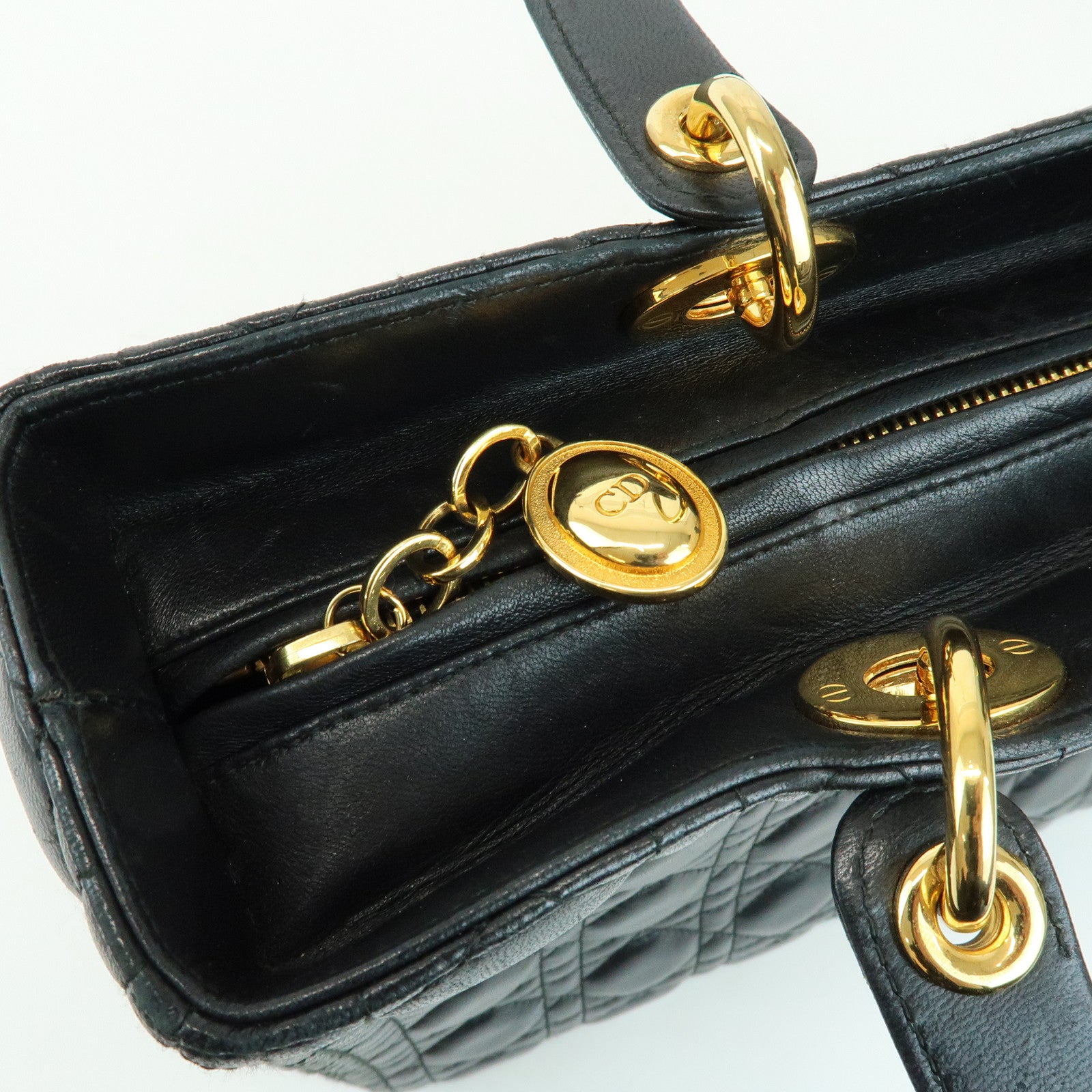 Christian Dior Cannage Lady Dior Leather Large Tote Hand Bag Black