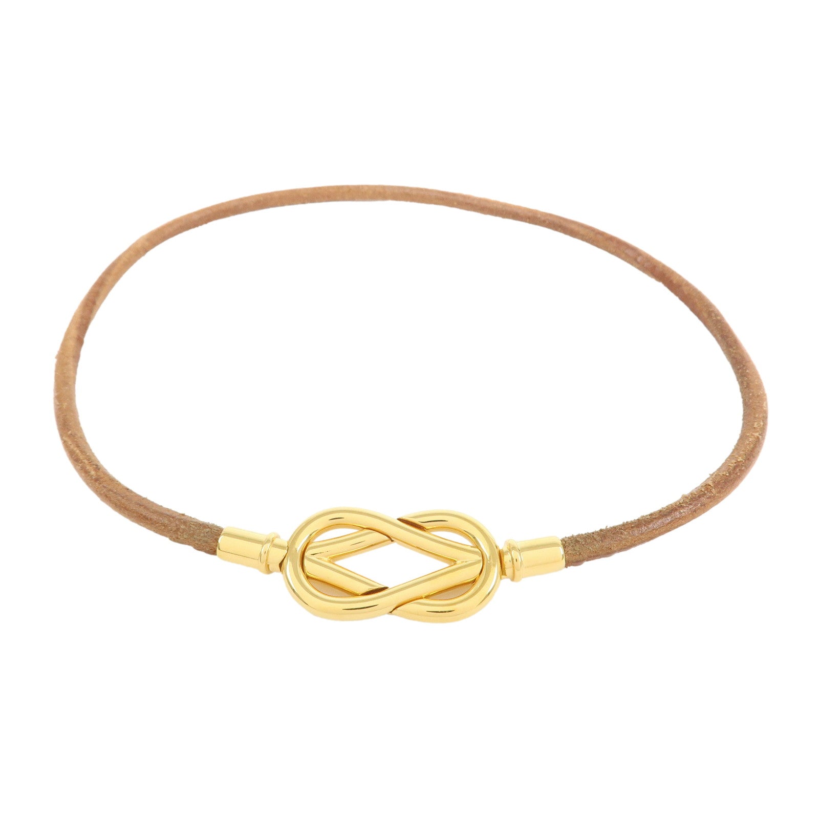 HERMES Leather Double Tour Jumbo Metal Bracelet Choker Brown