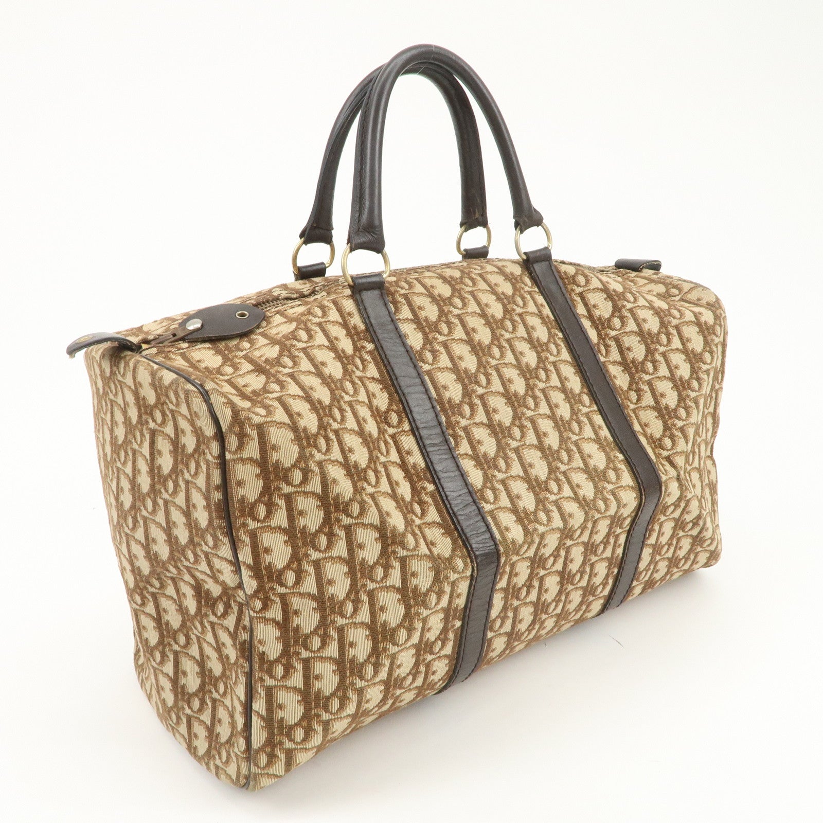 Christian Dior Trotter Jacquard Canvas Boston Bag Hand Bag Brown