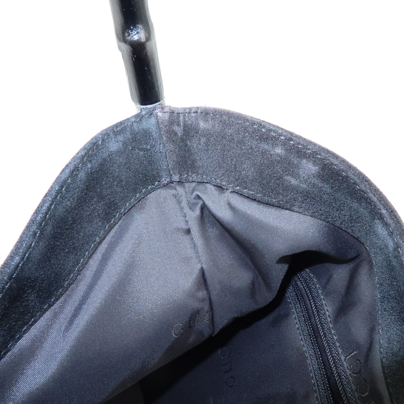 GUCCI Bamboo Suede Shoulder Bag Hand Bag Black 001.3244