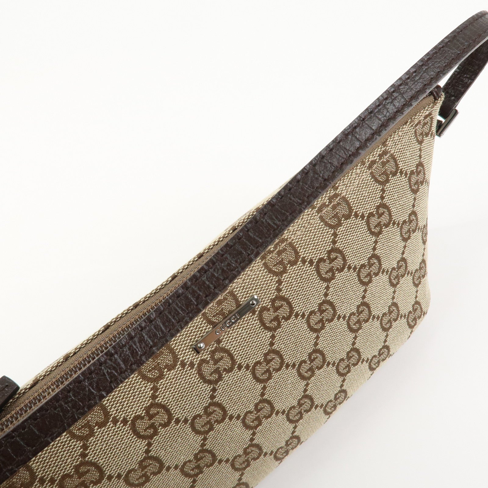 GUCCI Boat Bag GG Canvas Leather Hand Bag Brown 07198