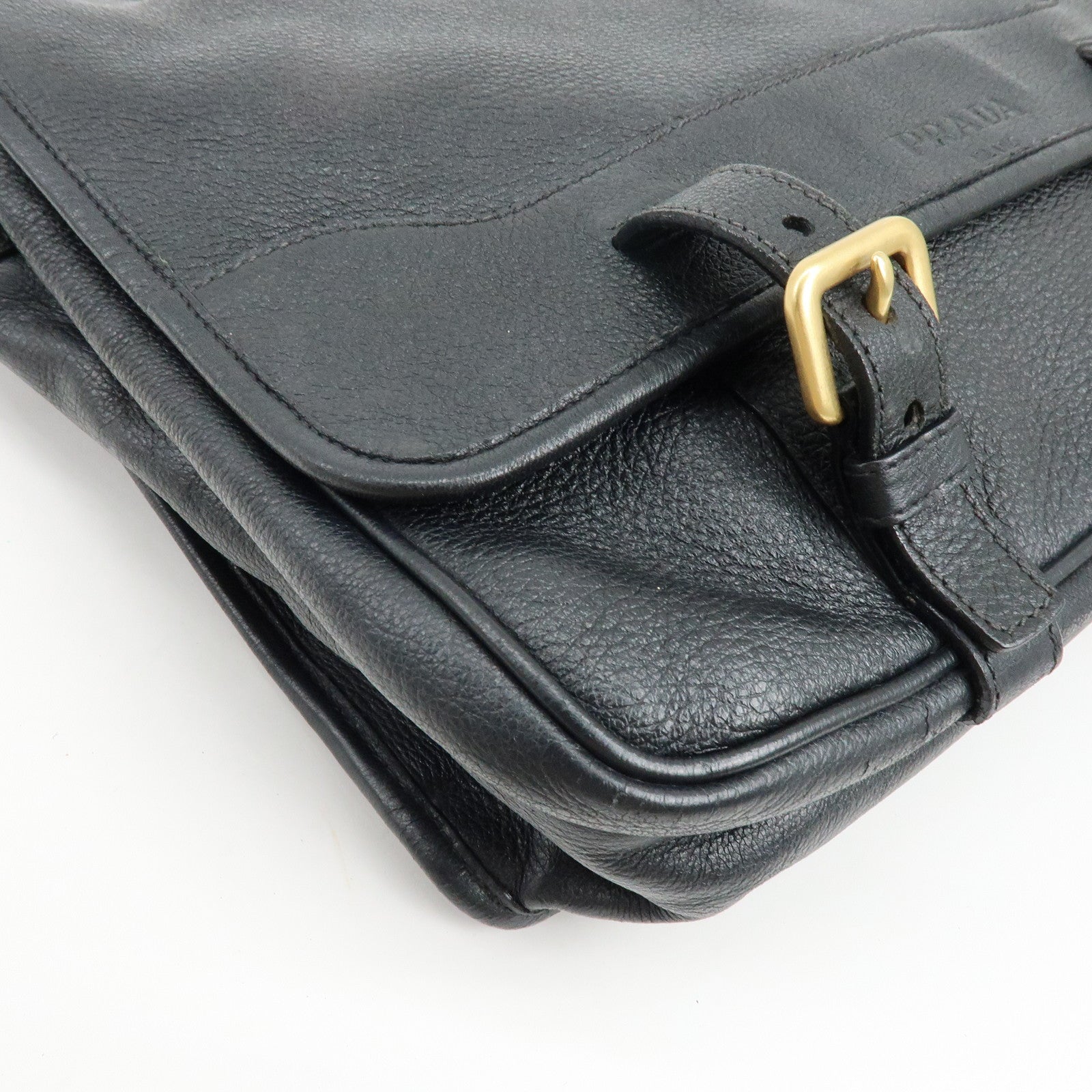 PRADA Logo Leather Shoulder Bag Crossbody Bag Black VA0638