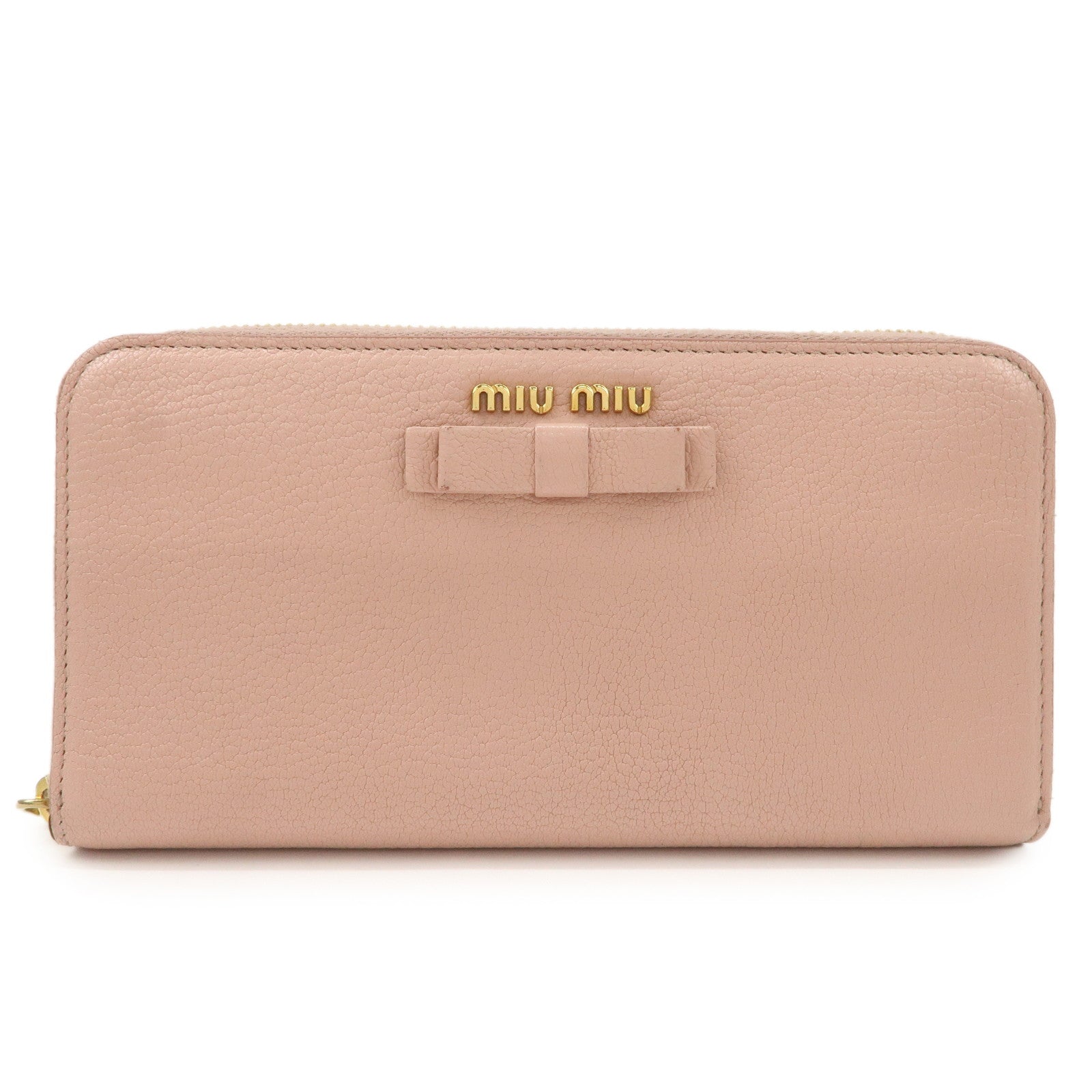 MIU MIU Leather Zip Around Wallet Zippy Wallet Long Wallet Pink 5ML506 Used