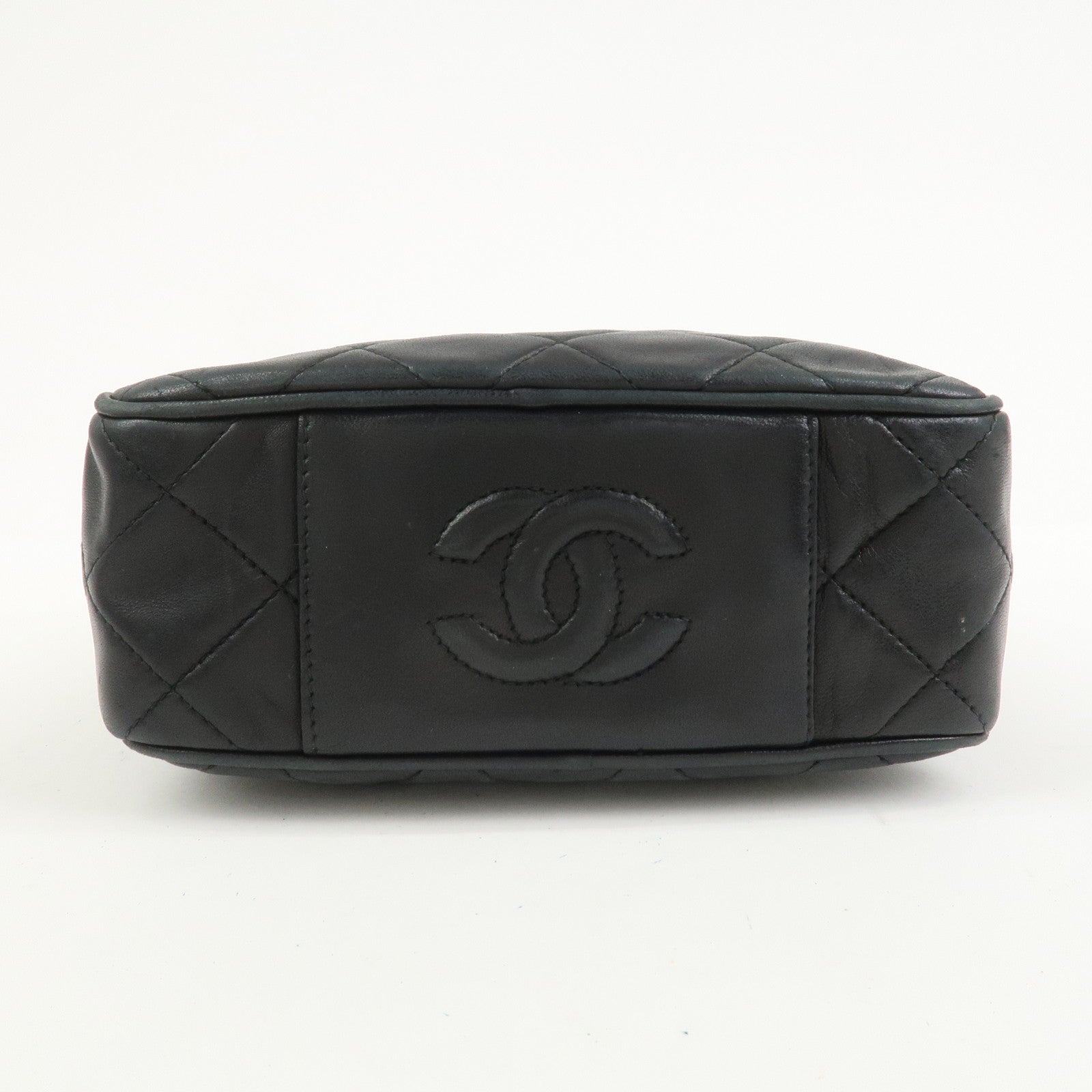 CHANEL Matelasse COCO Mark Lamb Skin Hand Bag Black