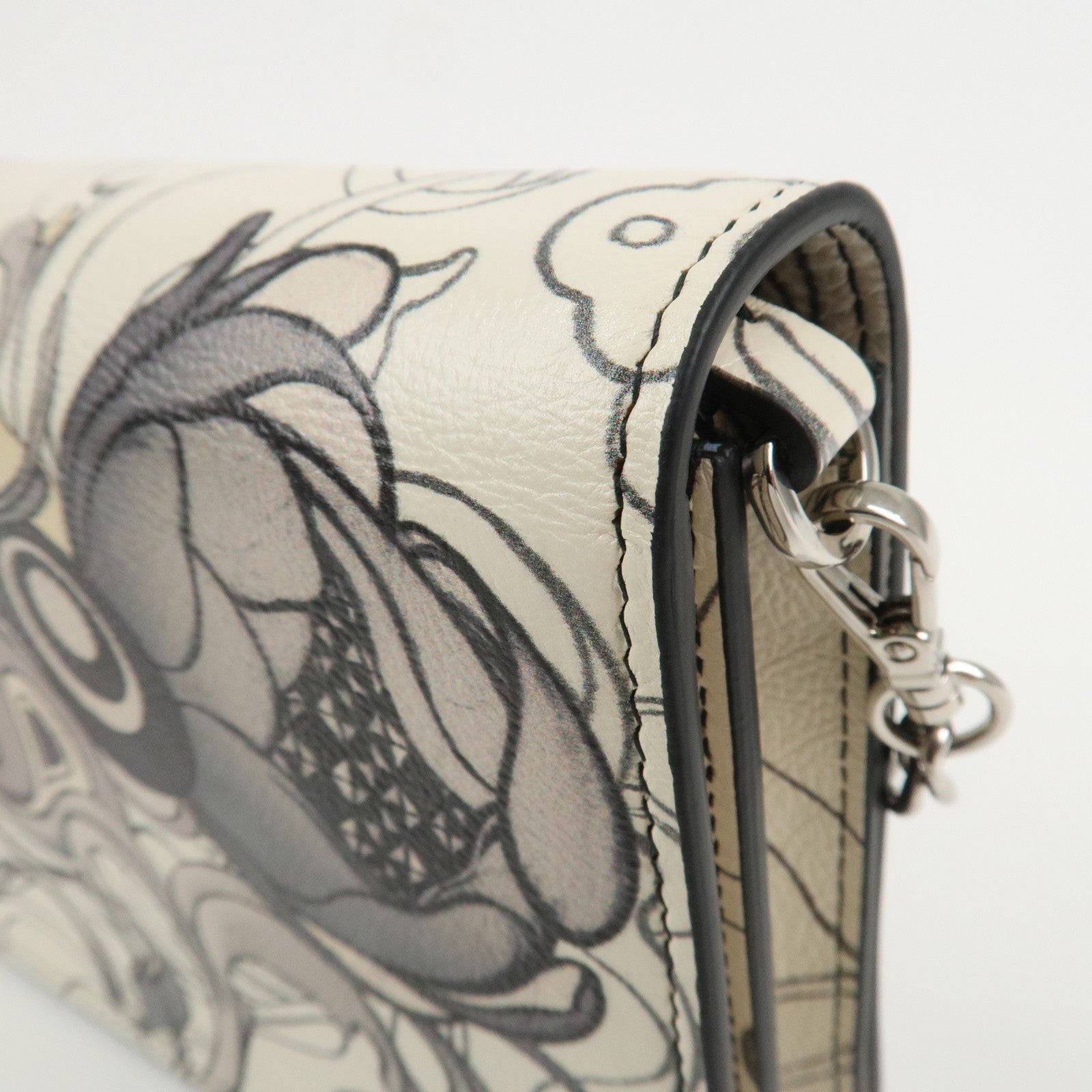 PRADA Leather Chain Shoulder Bag Crossbody Bag Rabbit Ivory 1BP012
