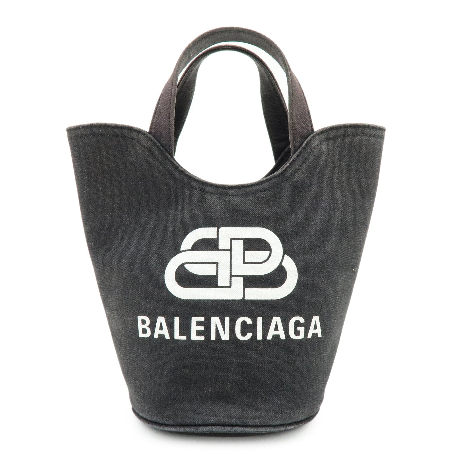 BALENCIAGA WAVE XS Canvas Hand Bag Mini Tote Bag Black 619979