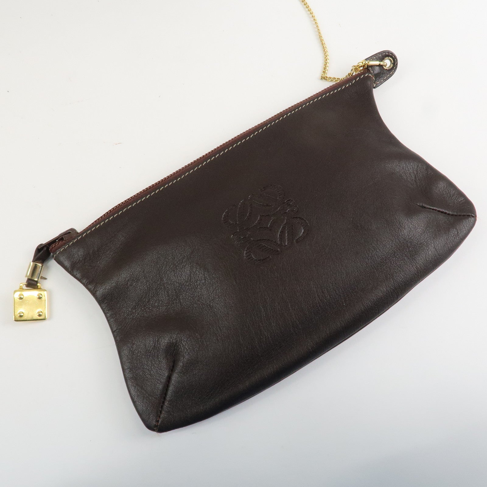 LOEWE Anagram Leather Suede Tote Bag Hand Bag Brown Beige