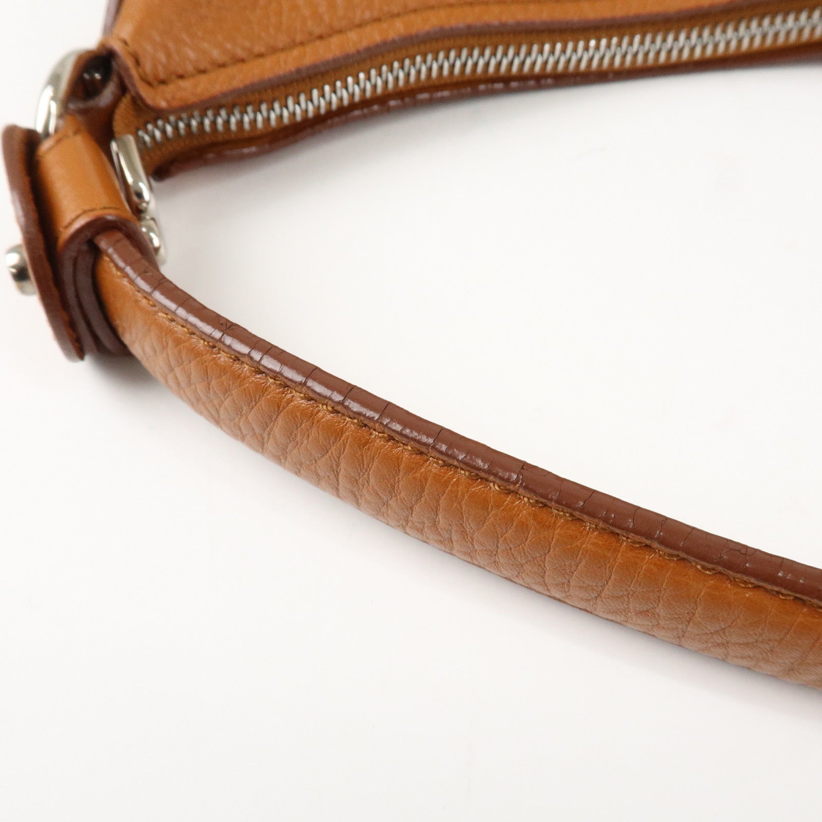 Ferragamo Gancini Leather Shoulder Bag Brown Silver Hardware Used