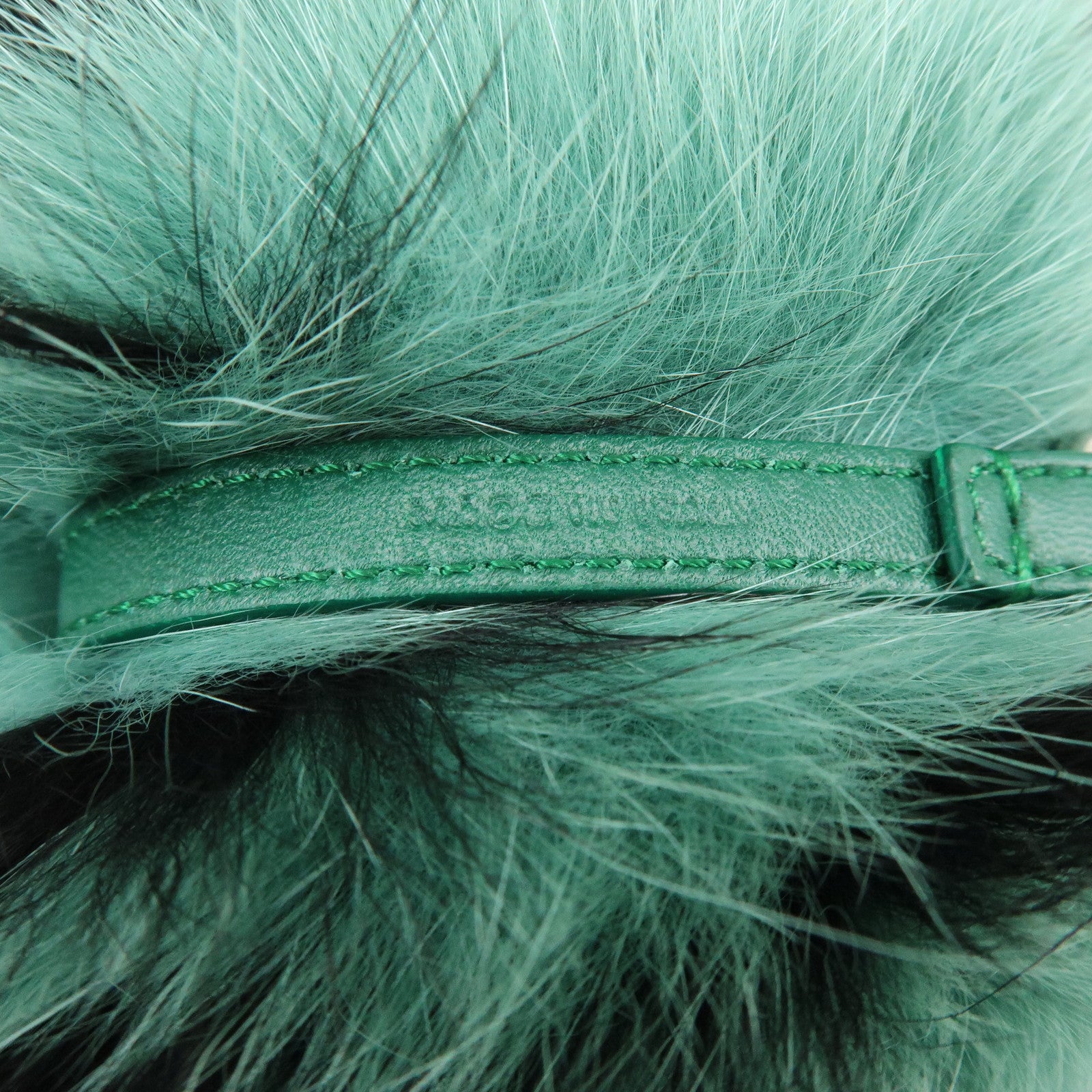 FENDI Pom Pom Fur Metal Key Chain Bag Charm Initial D Green 7AR259