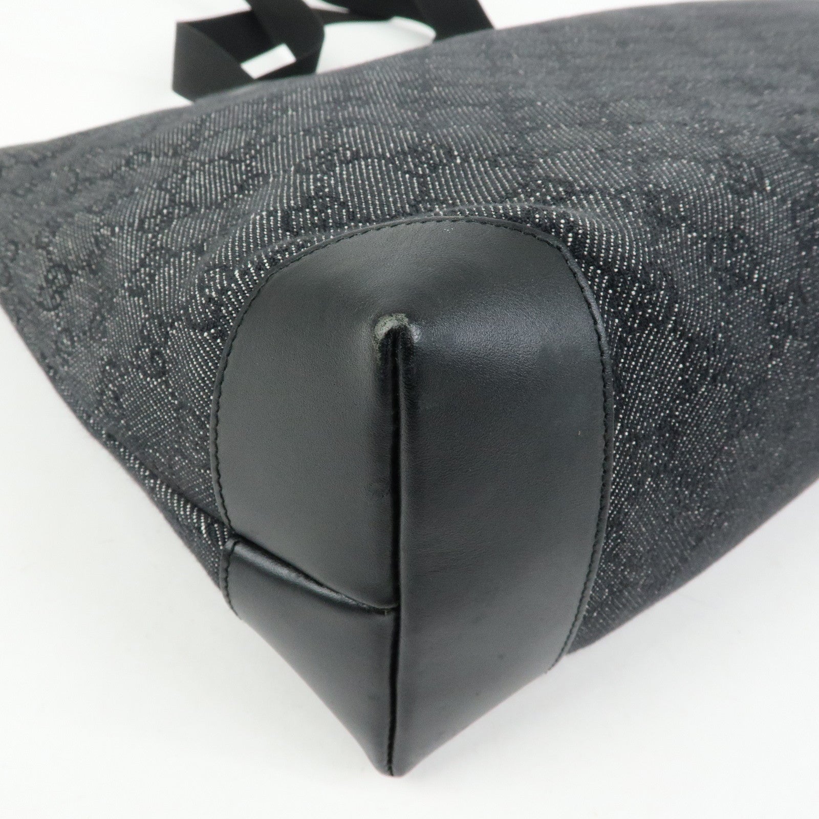 GUCCI GG Denim Leather Tote Bag Shoulder Bag Black 34339