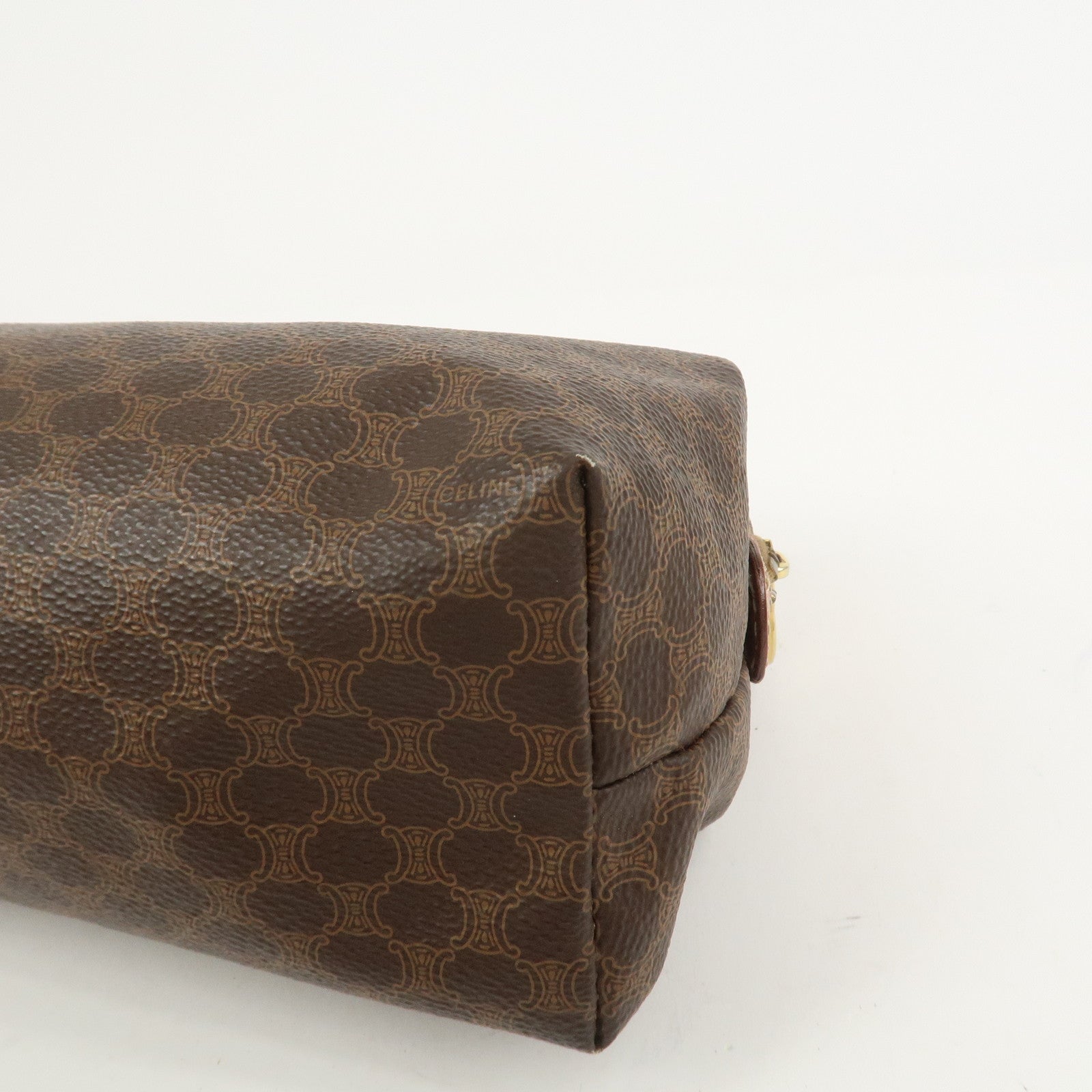 CELINE Macadam PVC Canvas Leather Cosmetic Pouch Brown