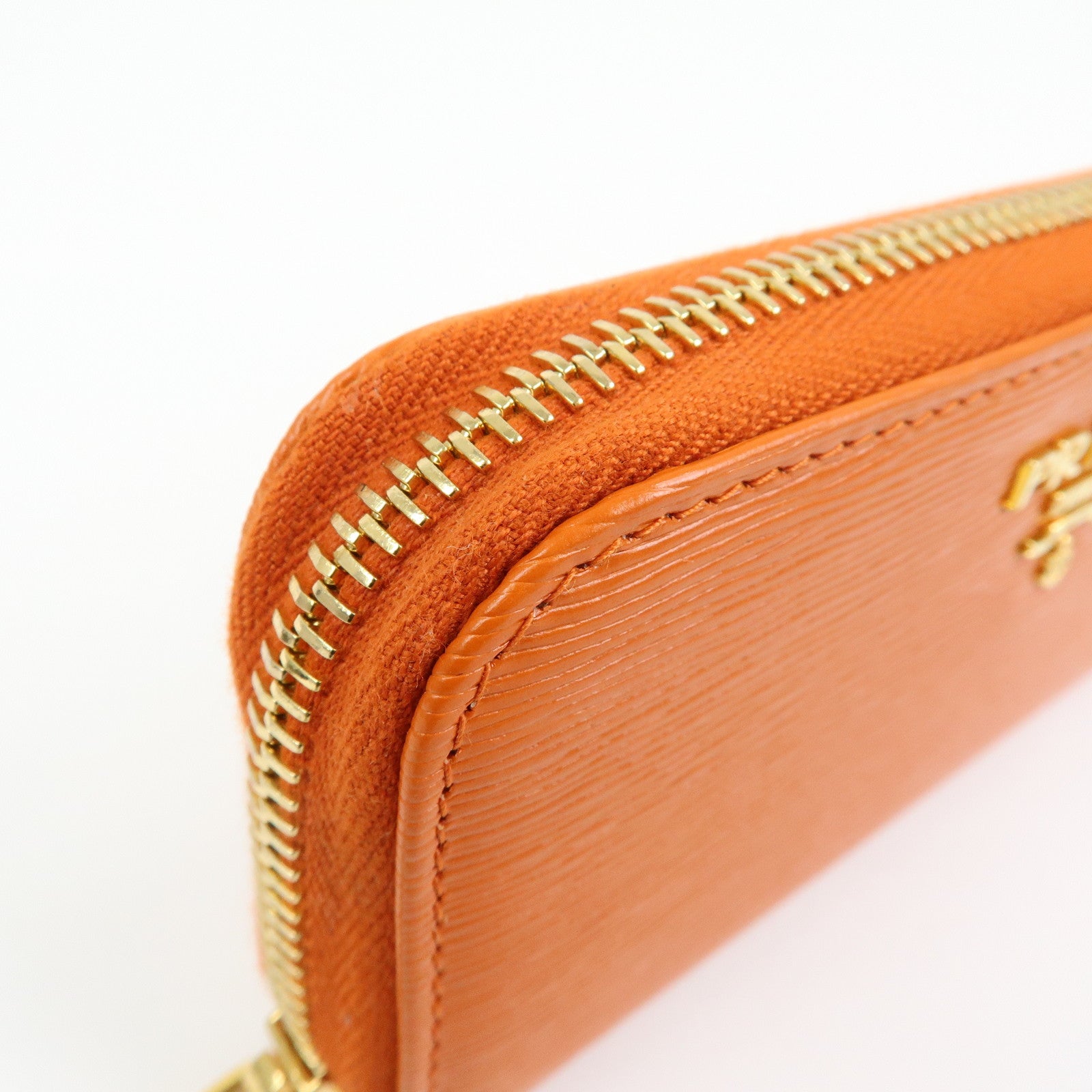 PRADA Saffiano Leather Round Zippy 6 Rings Key Case Orange 1PG604