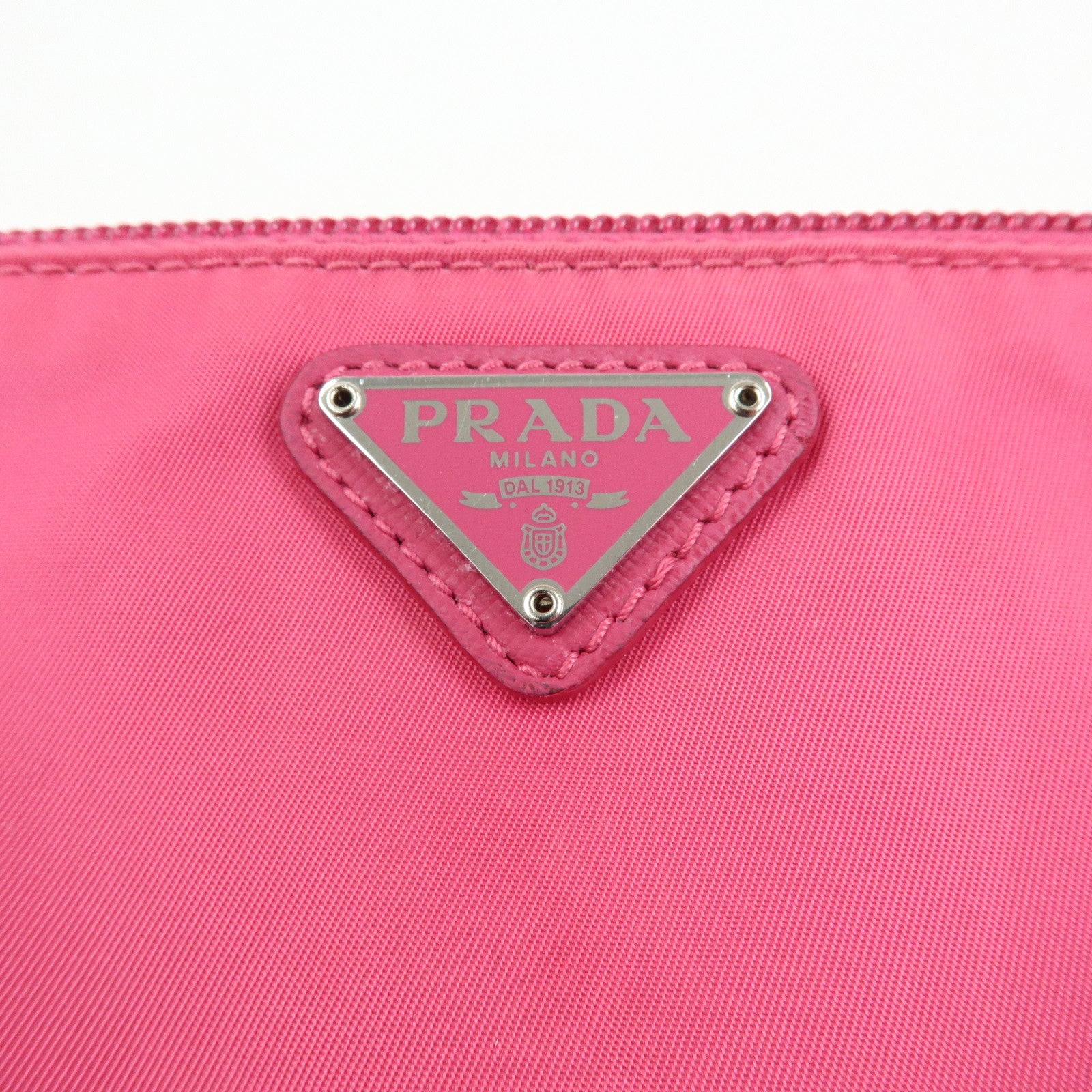 PRADA Triangle Logo Nylon Leather Cosmetic Wristlet Pouch Pink