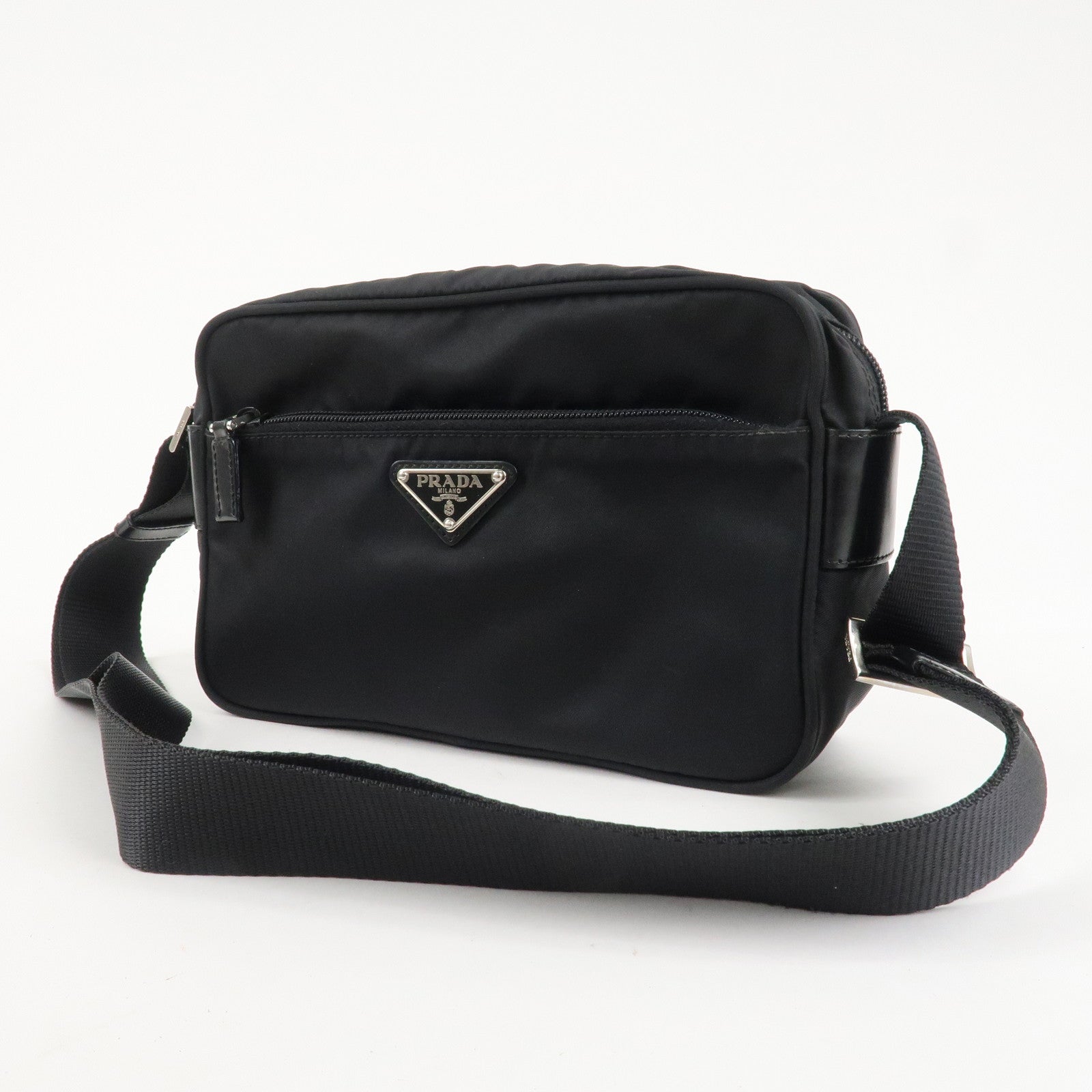 PPRADA Triangle Logo Nylon Leather Shoulder Bag NERO Black BT0166 Used