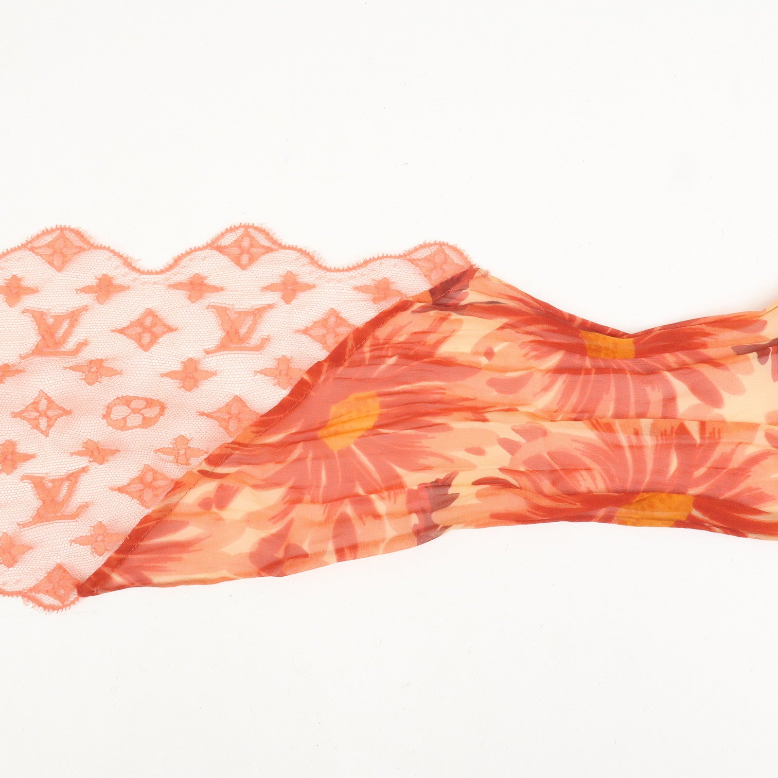 Louis Vuitton Monogram Silk Cotton Nylon Scarf Flower Print Orange