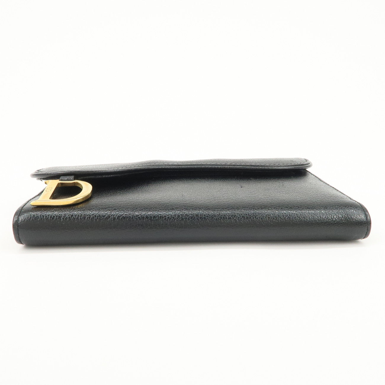 Christian Dior Leather Saddle Long Wallet Black Gold