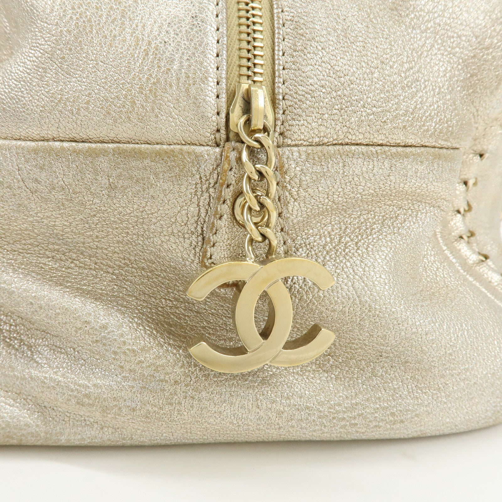 CHANEL COCO Mark Calfskin Boston Bag Shoulder Bag Silver