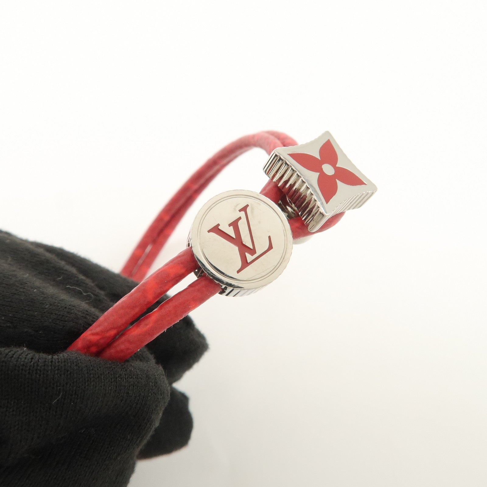 Louis Vuitton Monogram Canvas LV Bracelet Red Silver M1342A