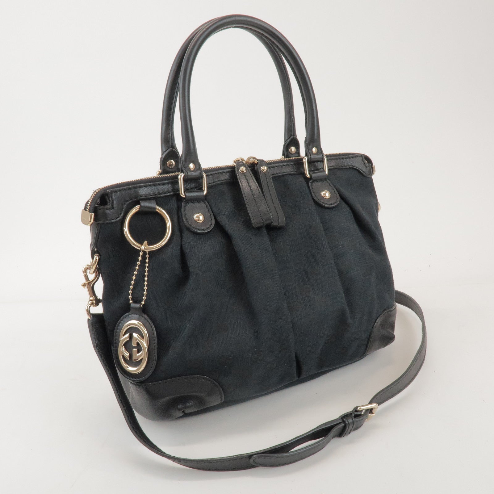 GUCCI Sukey Interlocking G GG Canvas Leather 2Way Bag Black 247902