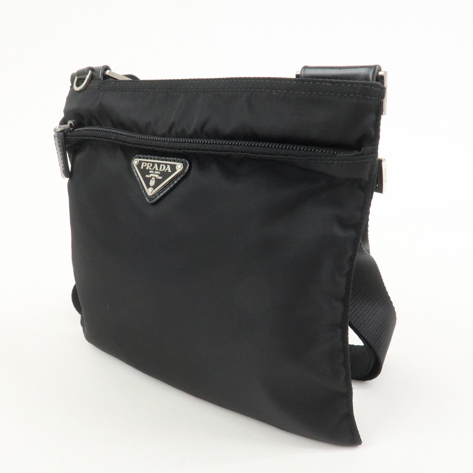 PRADA Triangle Logo Nylon Leather Shoulder Bag Crossbody Bag Black