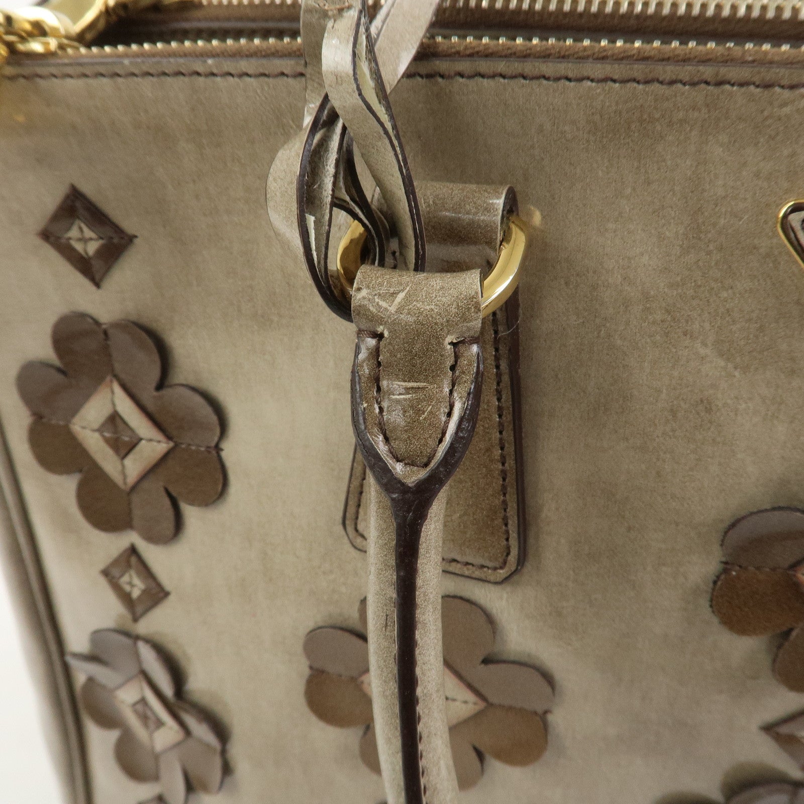 PRADA Patent Leather Flower Galleria 2Way Tote Bag Greige BB2274F