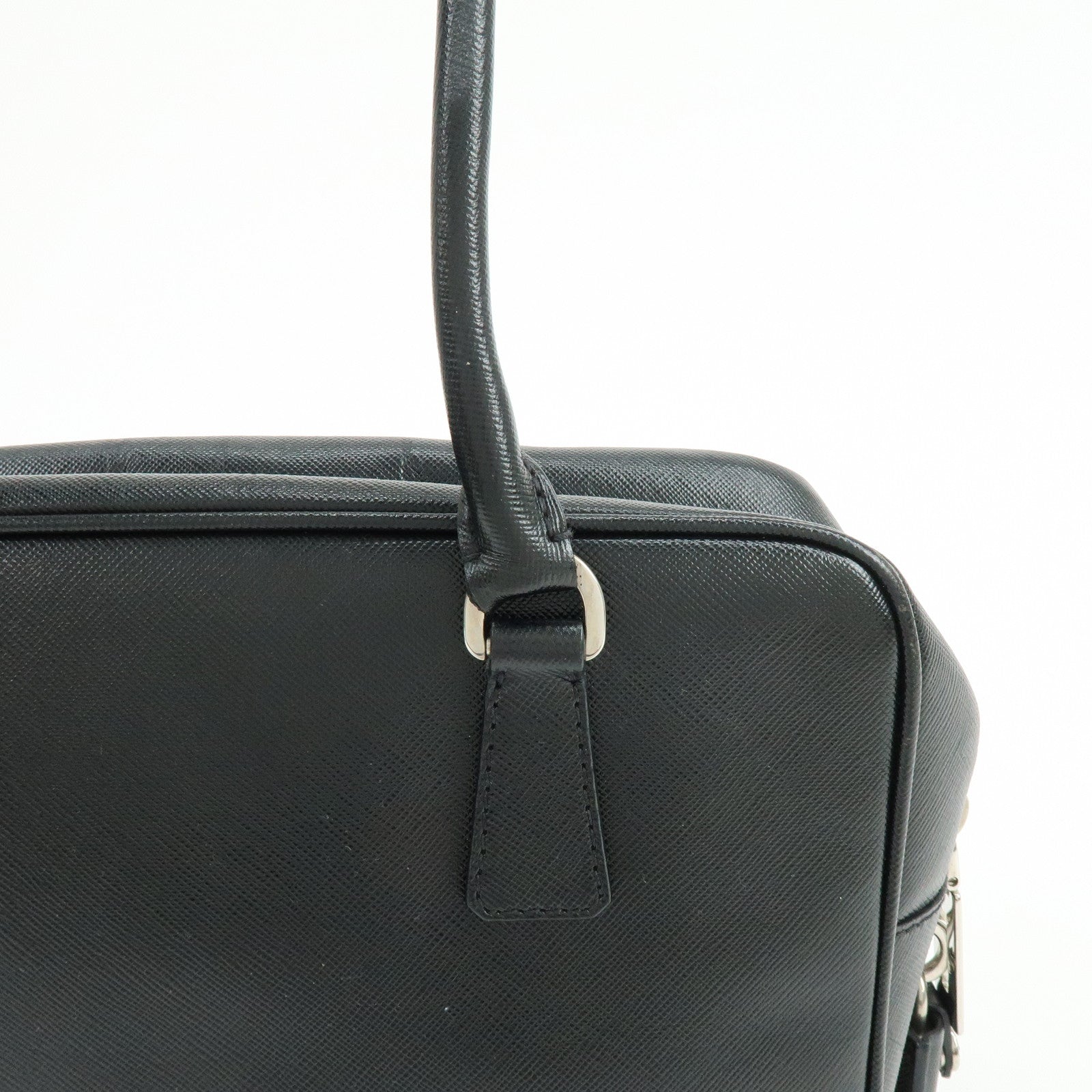 PRADA Triangle Logo Saffiano Leather Hand Bag Shoulder Bag Black