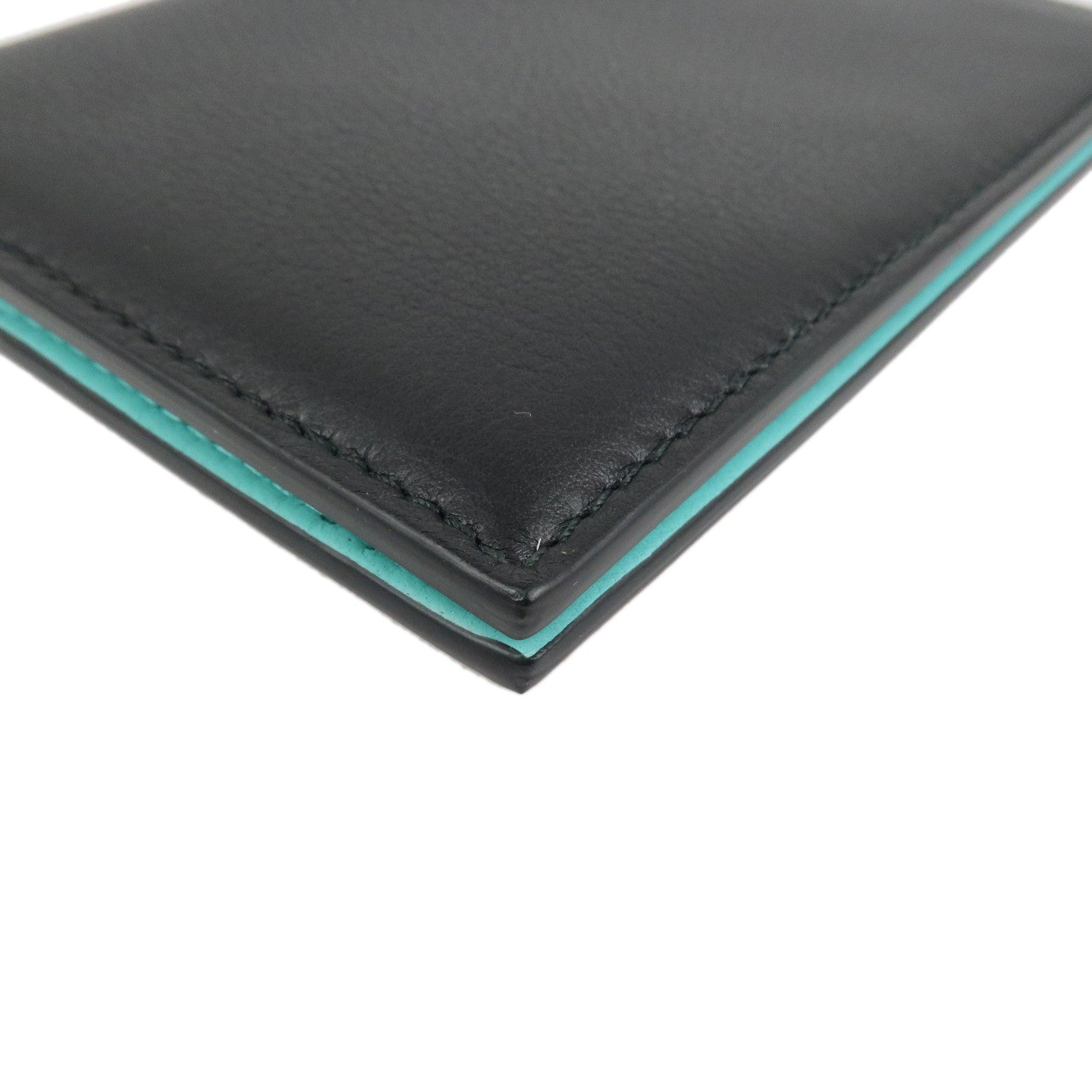 Tiffany & Co. Logo Leather Passport Case Black Tiffany Blue