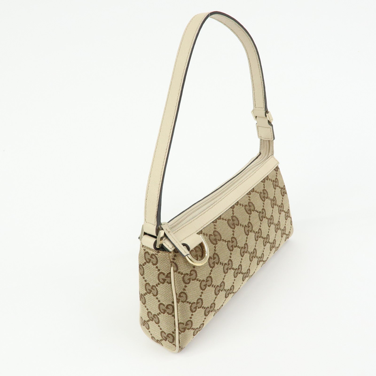 GUCCI GG Canvas Leather Hand Bag Beige Ivory 145750