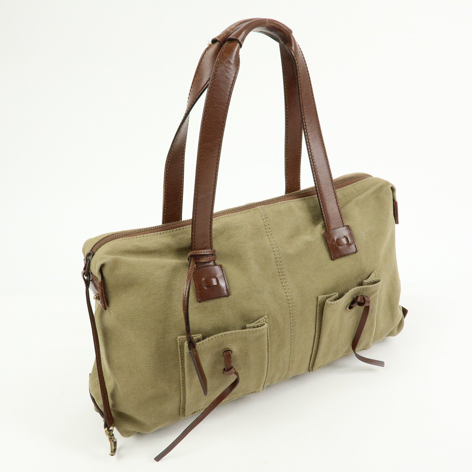GUCCI Canvas Leather Tote Bag Hand Bag Khaki Brown 109132