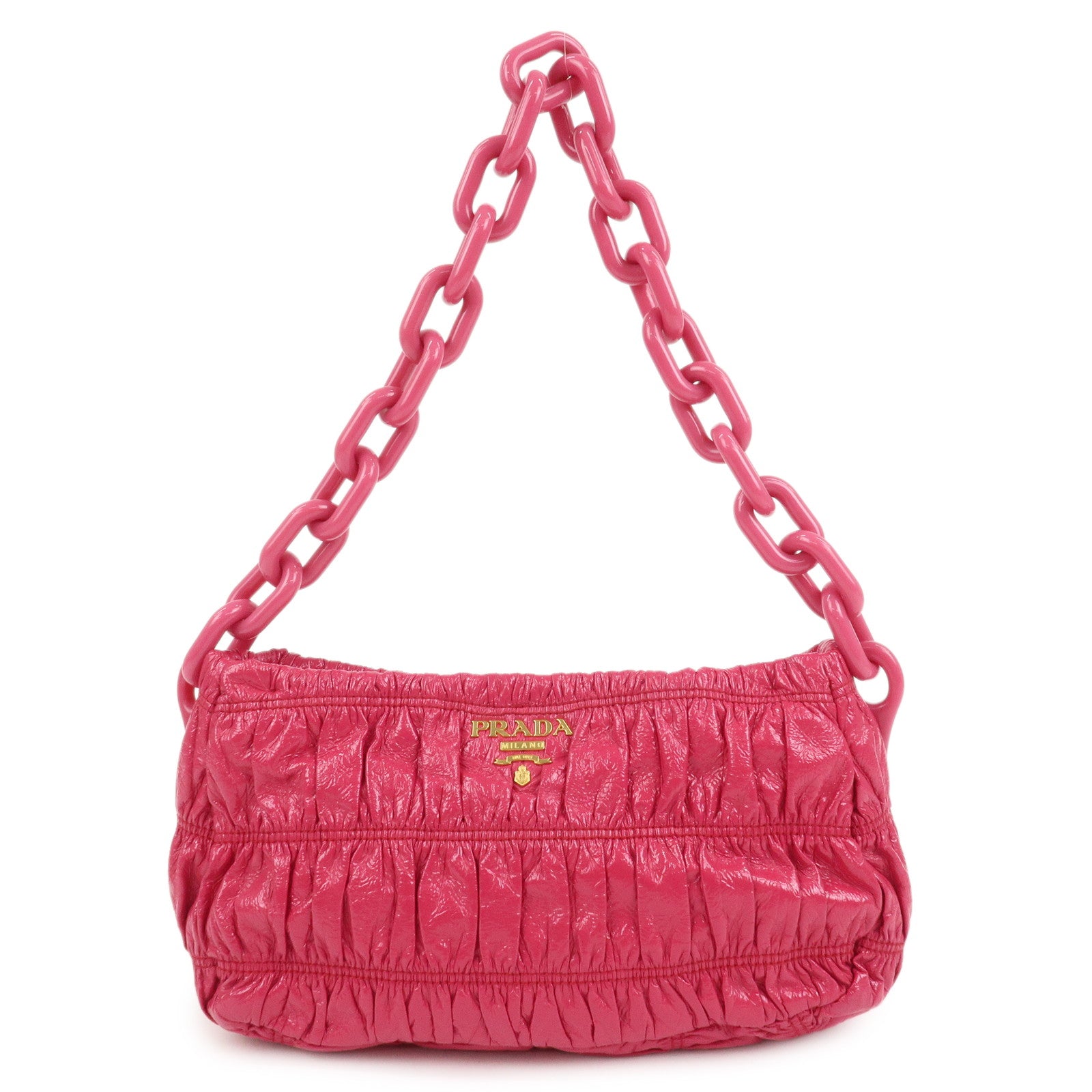 PRADA Logo Patent Leather Chain Shoulder Bag Hand Bag Pink BR4075
