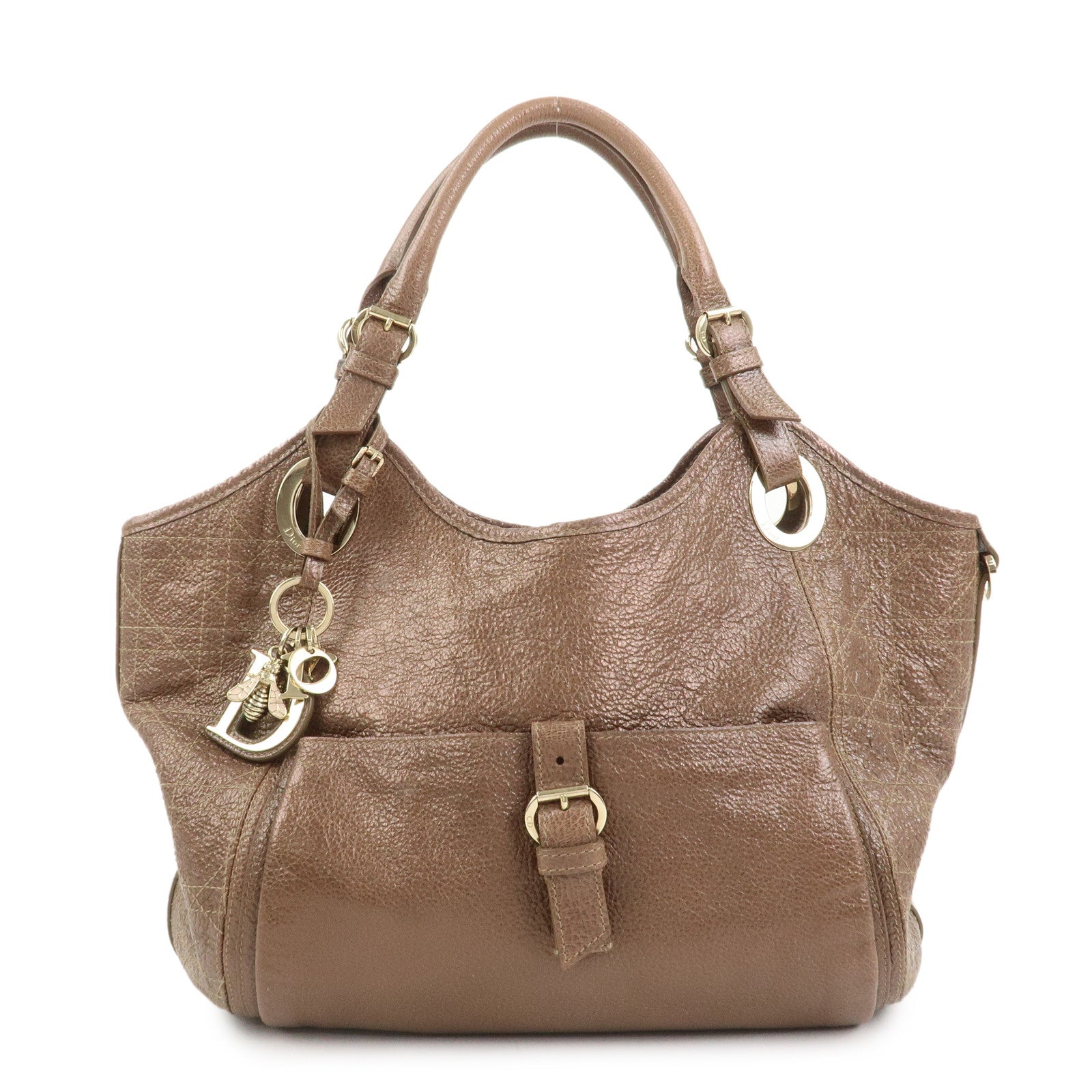 Christian Dior Lady Dior Leather Tote Bag Shoulder Bag Brown