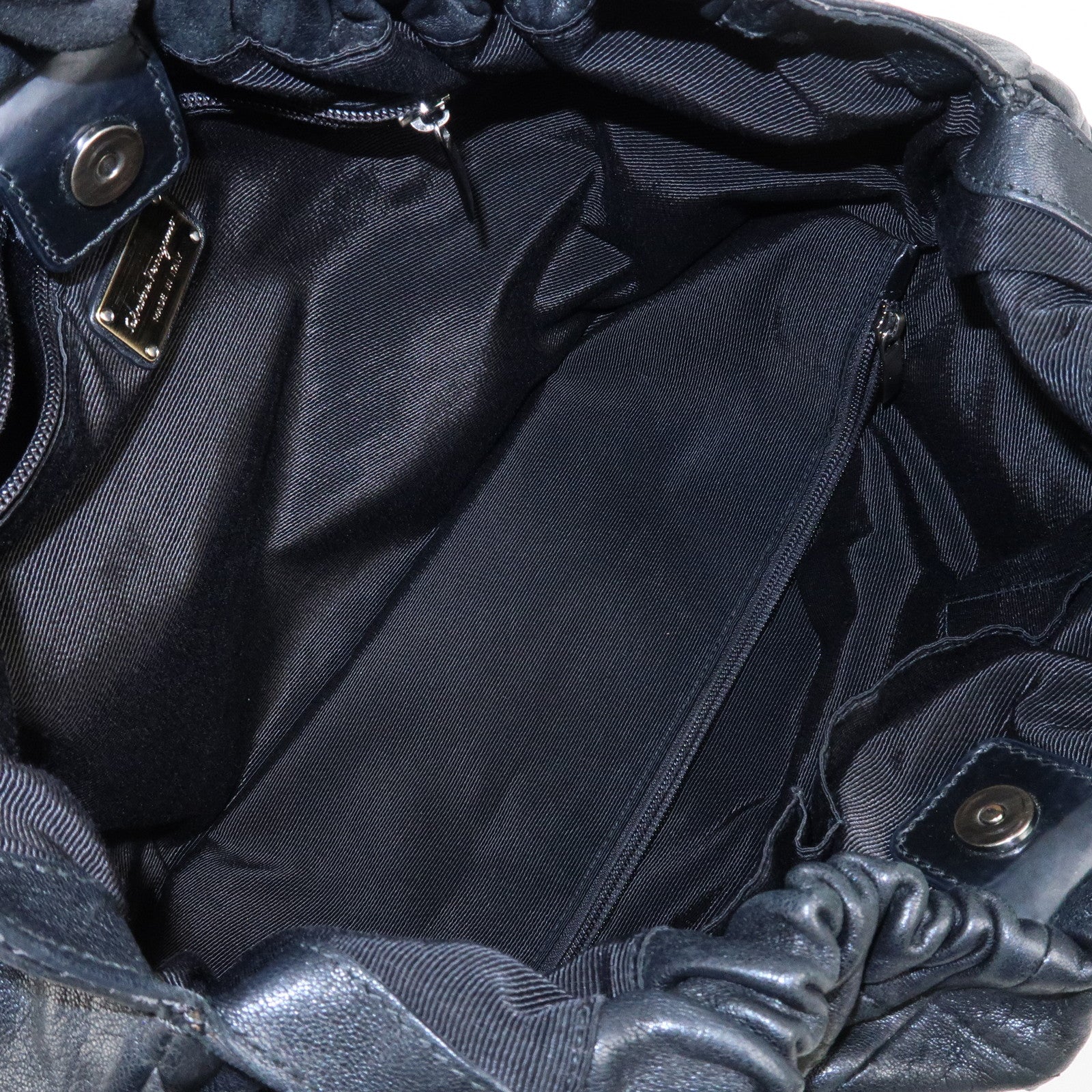 Ferragamo Leather  Patent Leather Shoulder Bag Hand Bag Black