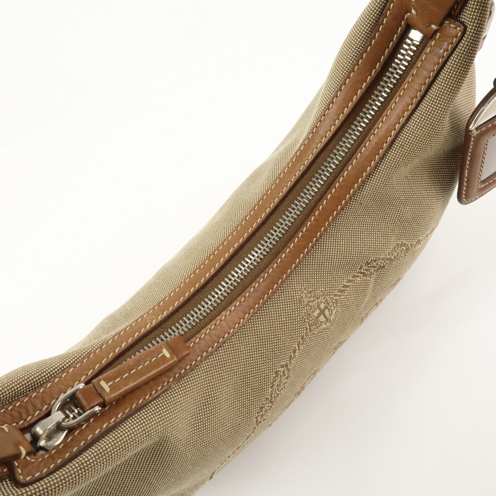 PRADA Logo Jacquard Leather Shoulder Bag Beige Brown BR3429