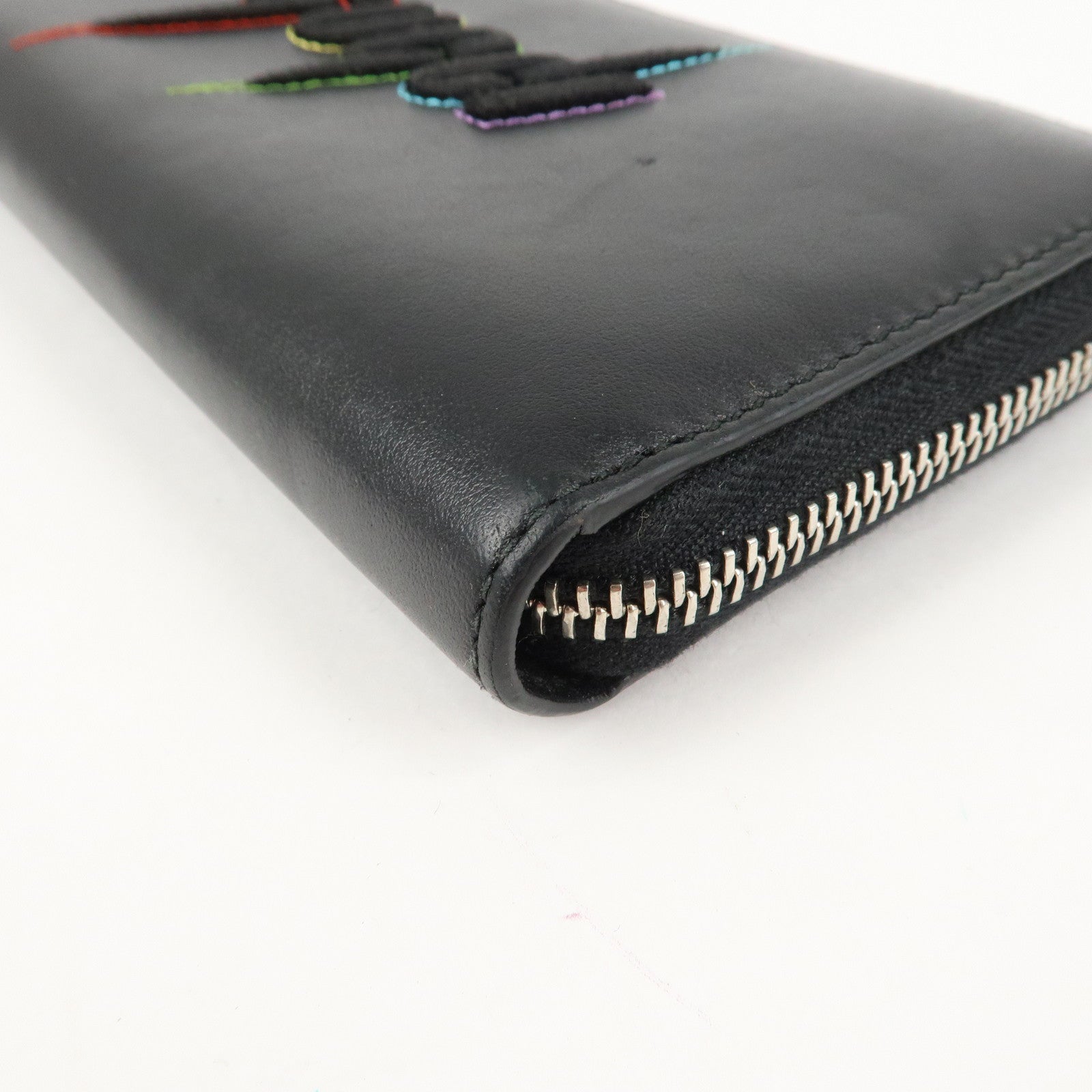 GUCCI Blade Embroidery Leather Zip Around Long Wallet Black Used