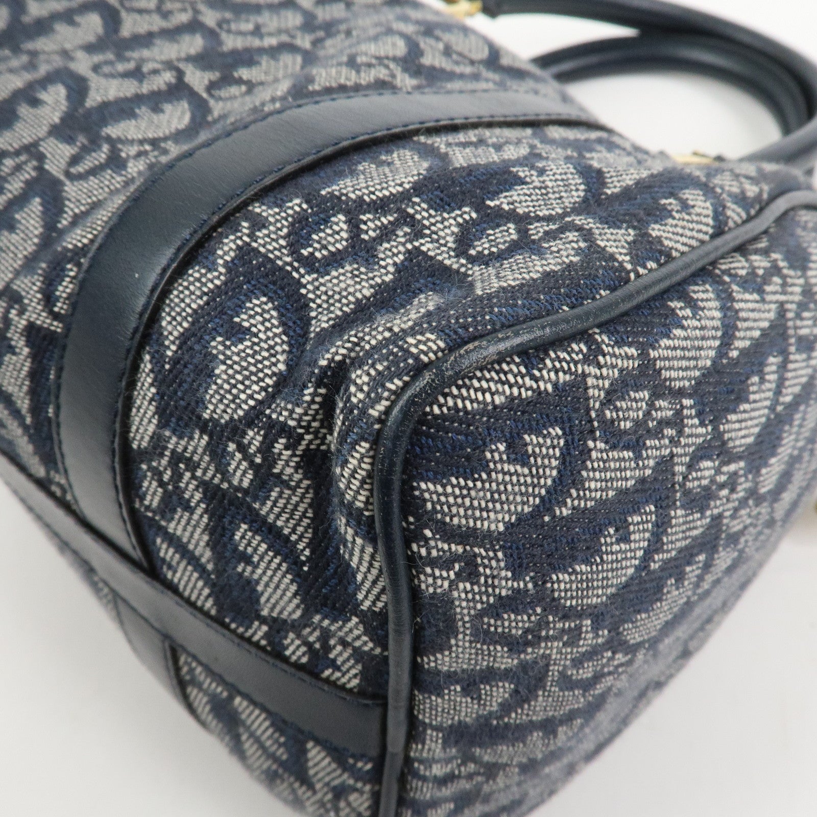 Christian Dior Trotter Jacquard Canvas Leather Boston Bag Navy