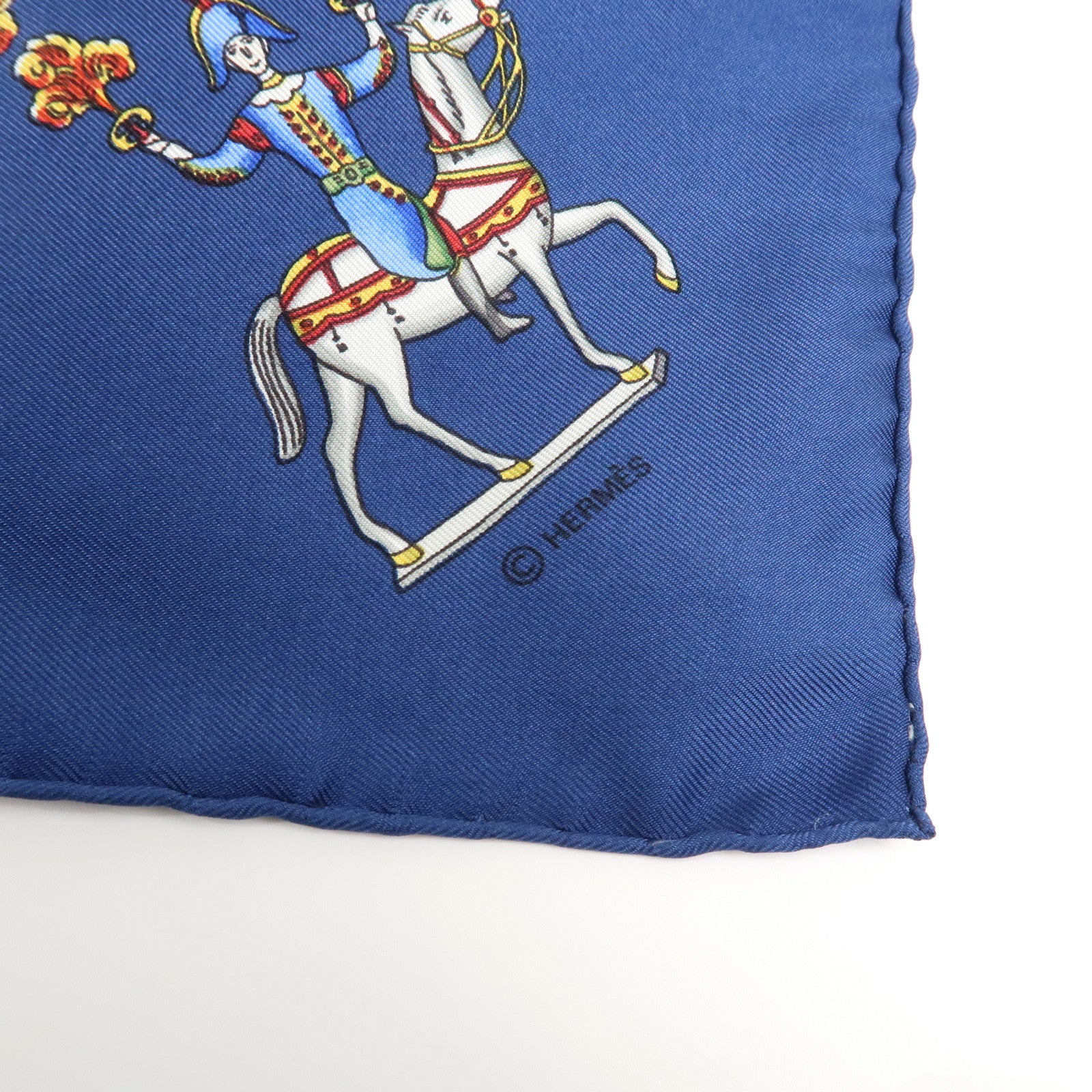 HERMES Carre 90 Silk 100% Scarf Les Artificiers Navy Yellow