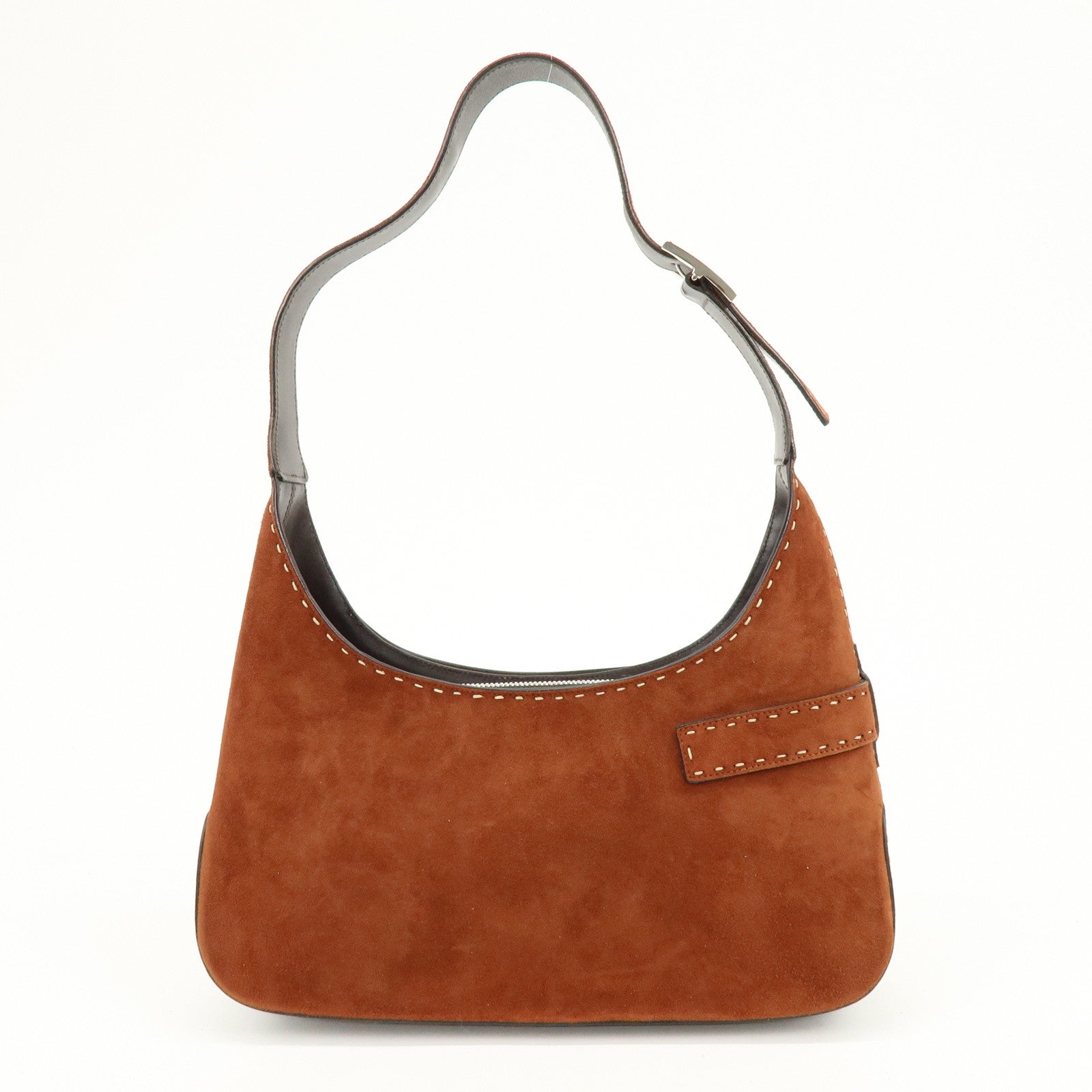 Ferragamo Gancini Suede Shoulder Bag Hand Bag Brown