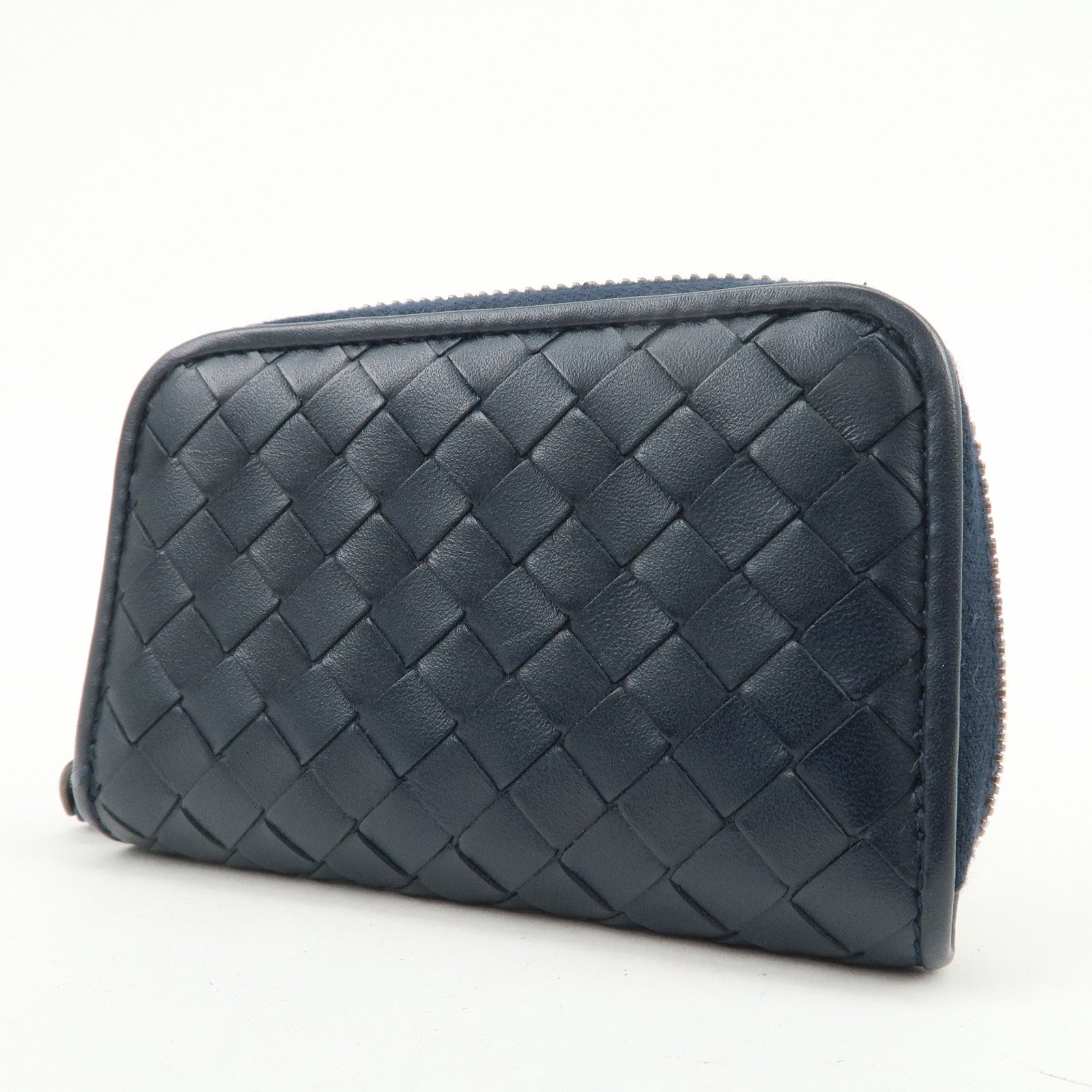 BOTTEGA VENETA Intrecciato Leather Coin Case Navy 114075