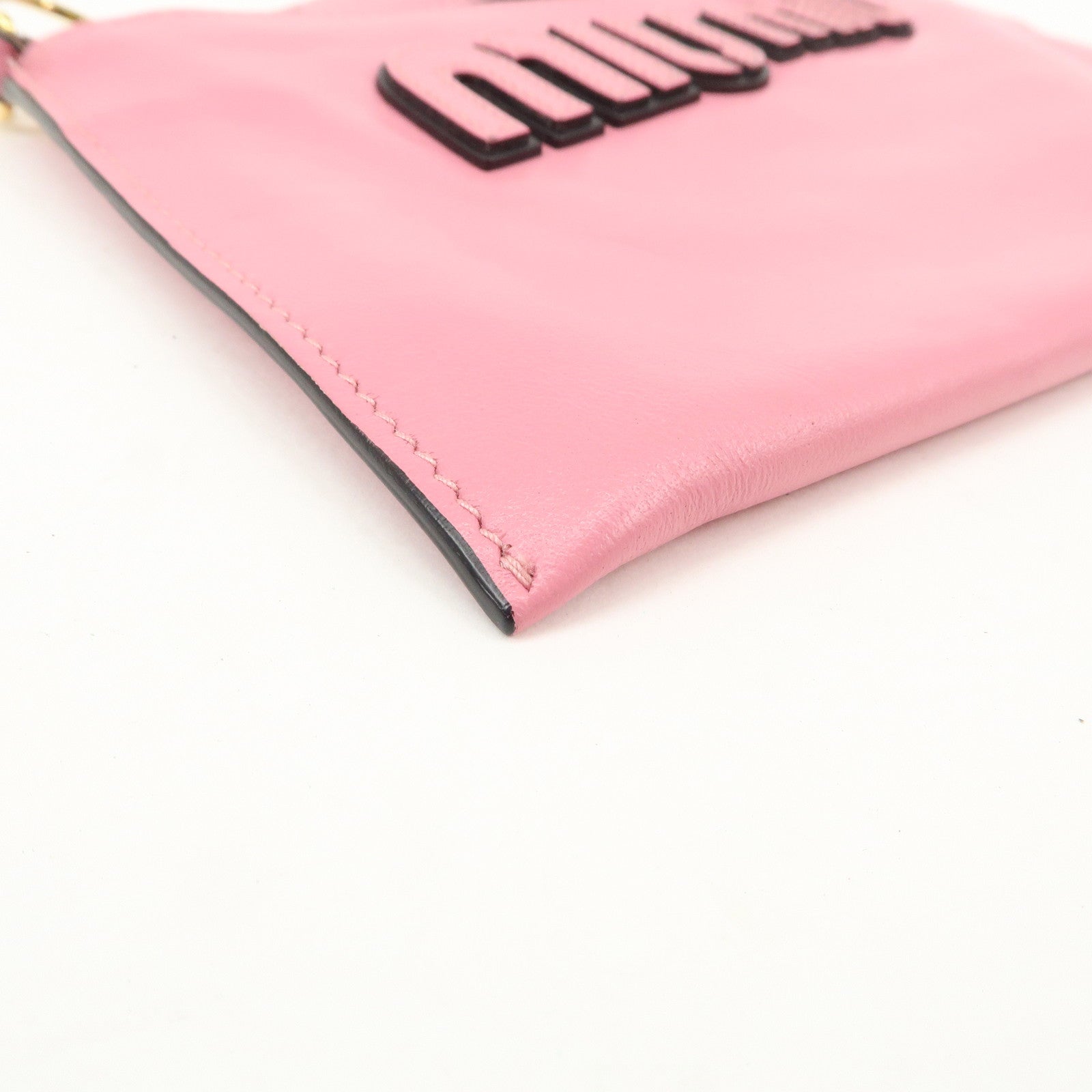 MIUMIU Logo Leather Clutch Bag Pouch Pink 5N1890