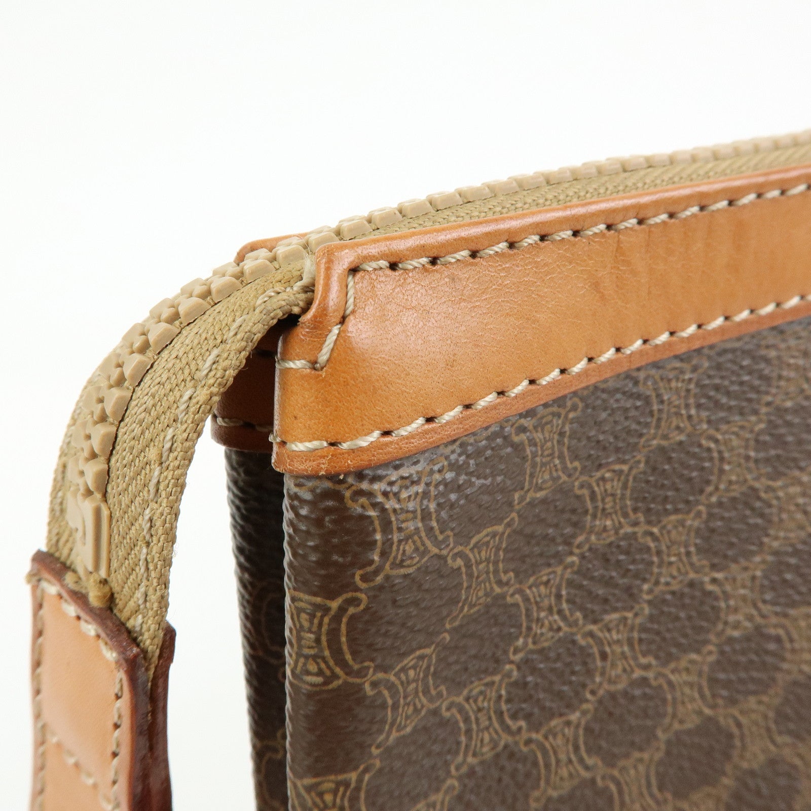 CELINE Macadam PVC Leather Clutch Bag Cosmetic Pouch Brown