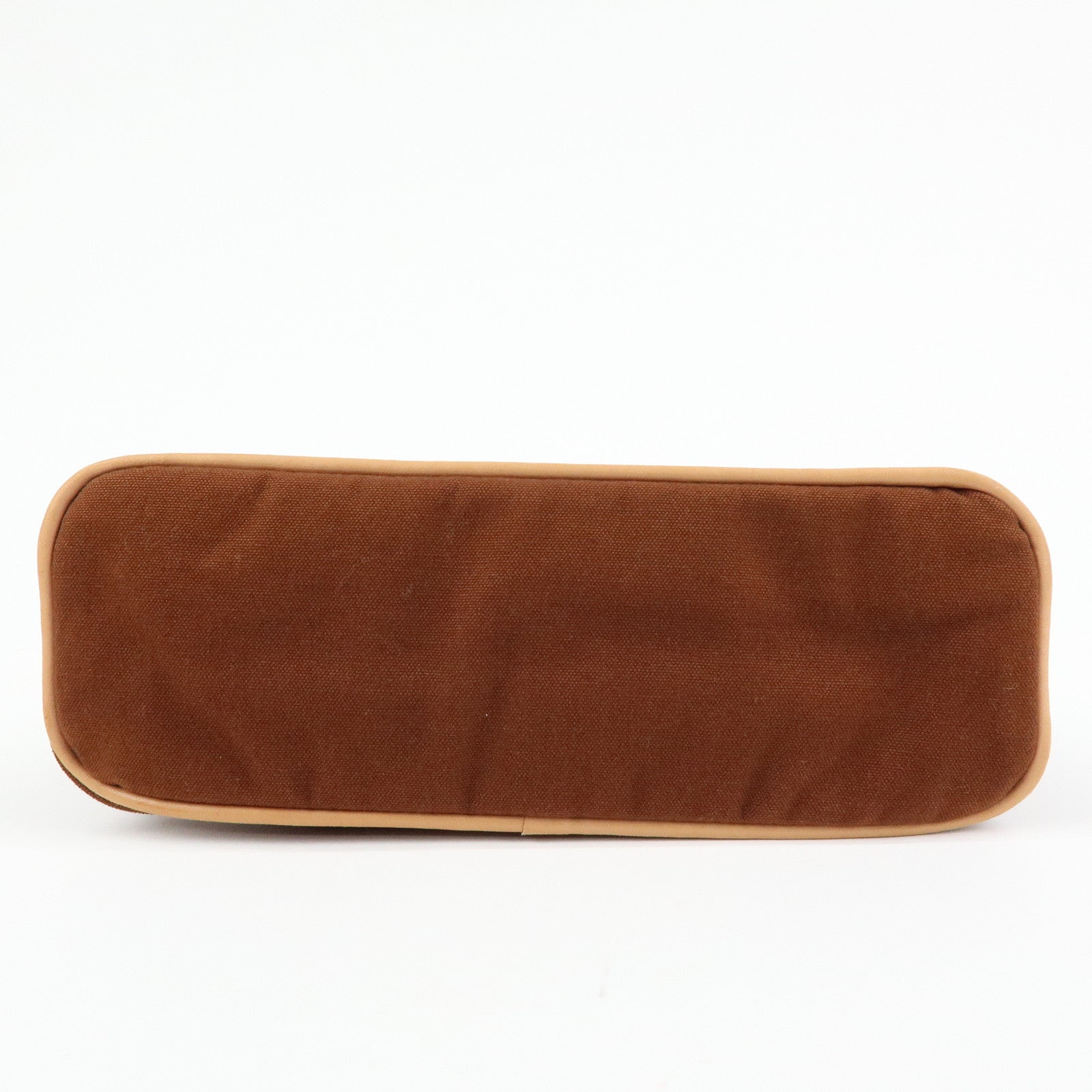 HERMES Bolide MM Cotton Leather Cosmetic Pouch Brown Beige