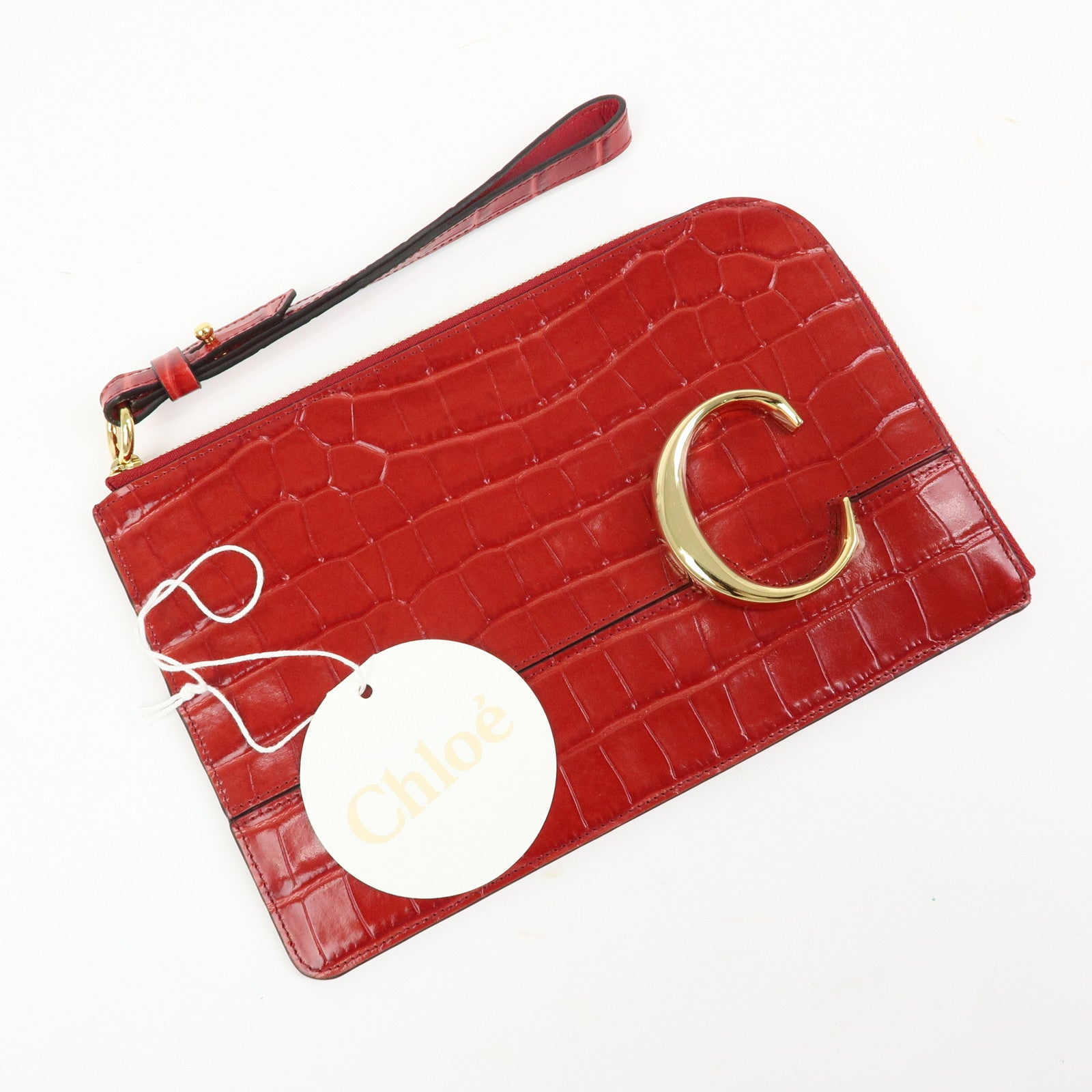 Chloe See By Chloe Embossed Leather Clutch Bag Flat Pouch Red