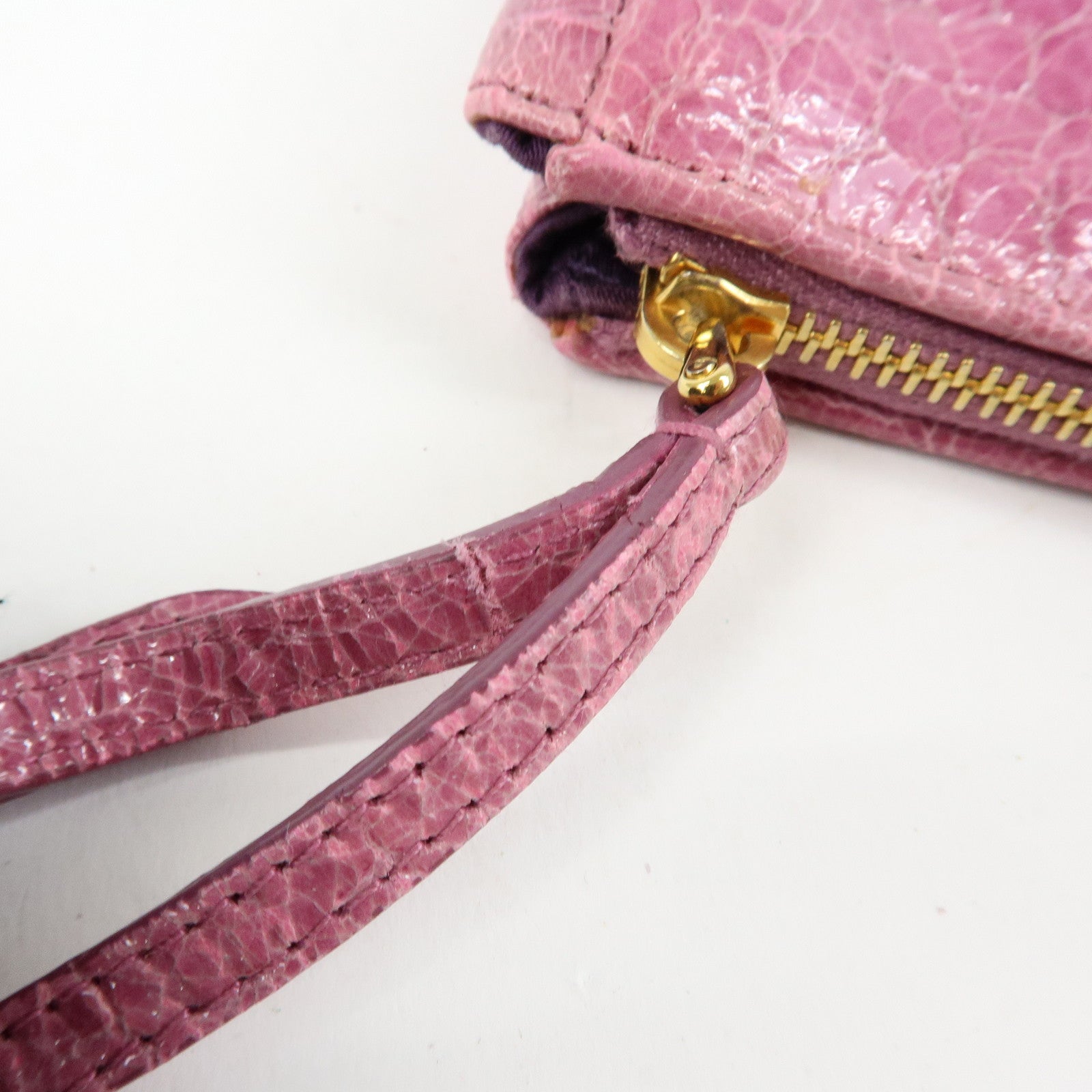 MIU MIU Logo Embossed Leather Clutch Bag Wristlet Bag Purple