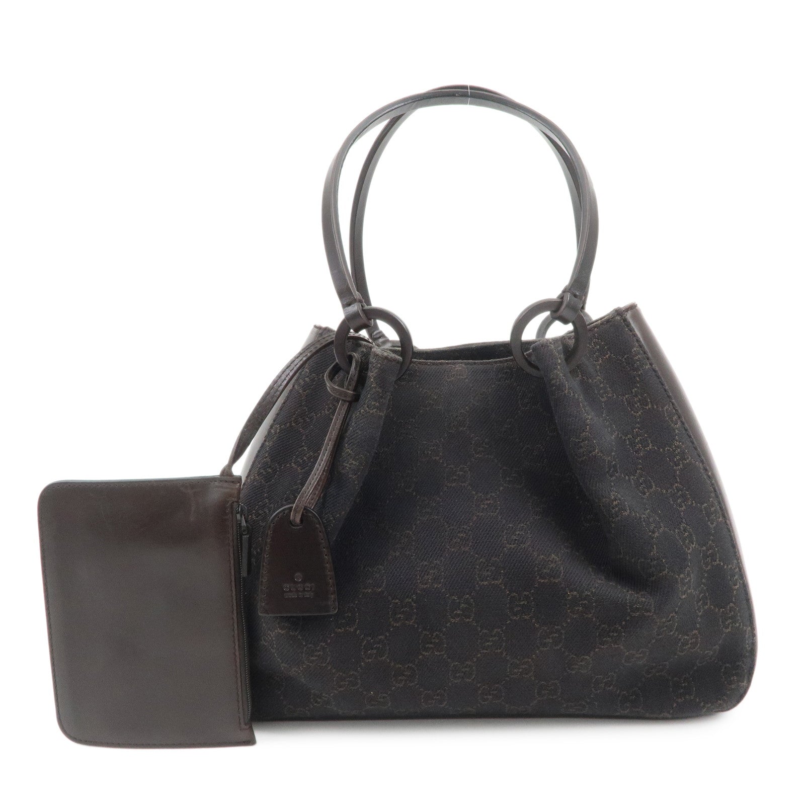 GUCCI GG Monogram Canvas Leather Tote Shoulder Bag Brown 101919